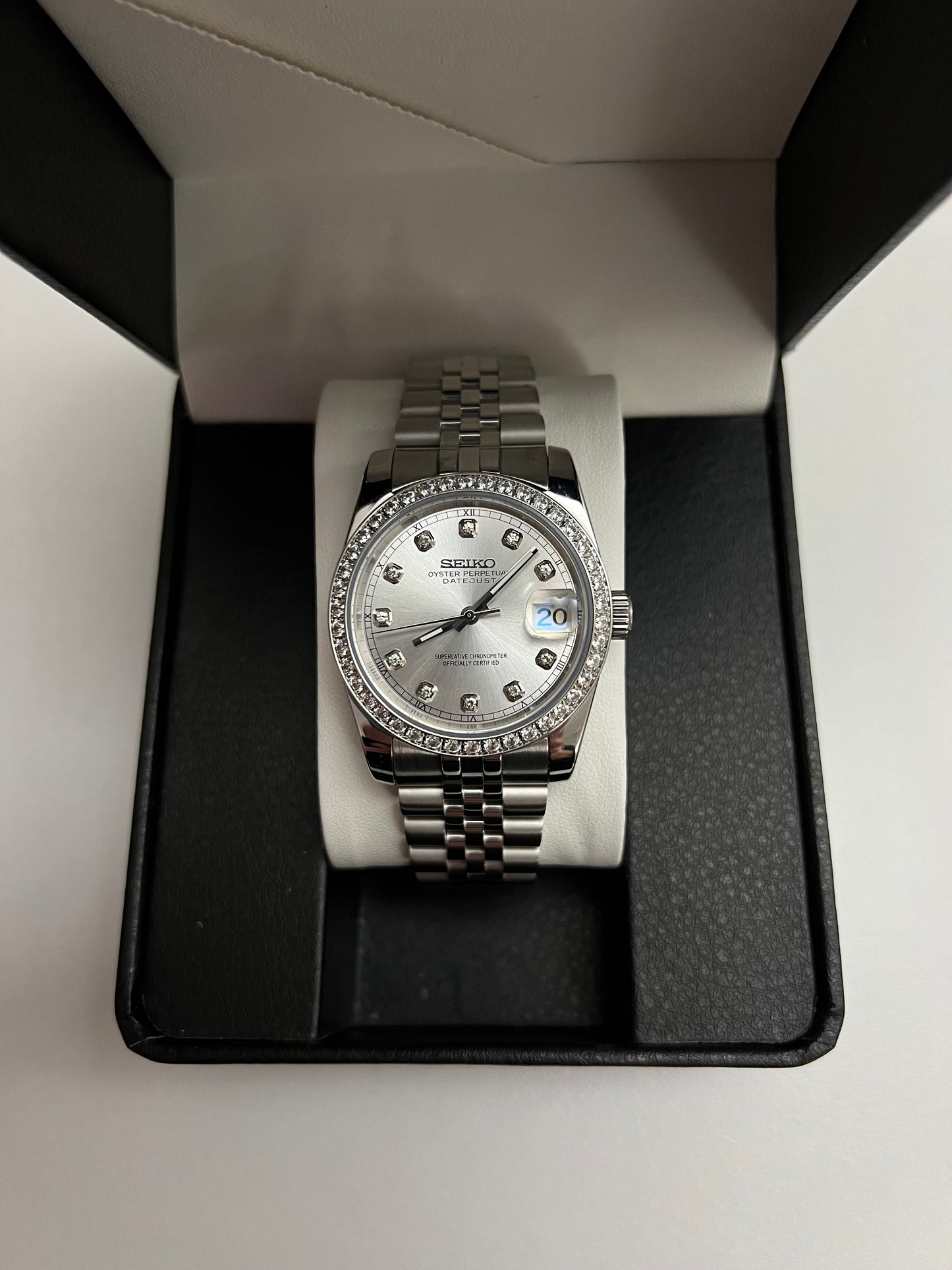 White Diamond Datejust Custom Seiko Mod
