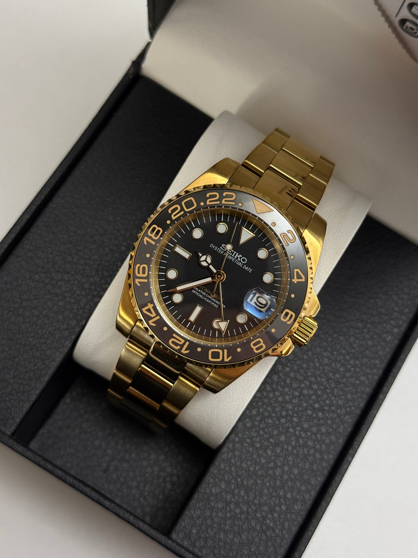 Black Gold And Grey GMT Custom Seiko Mod