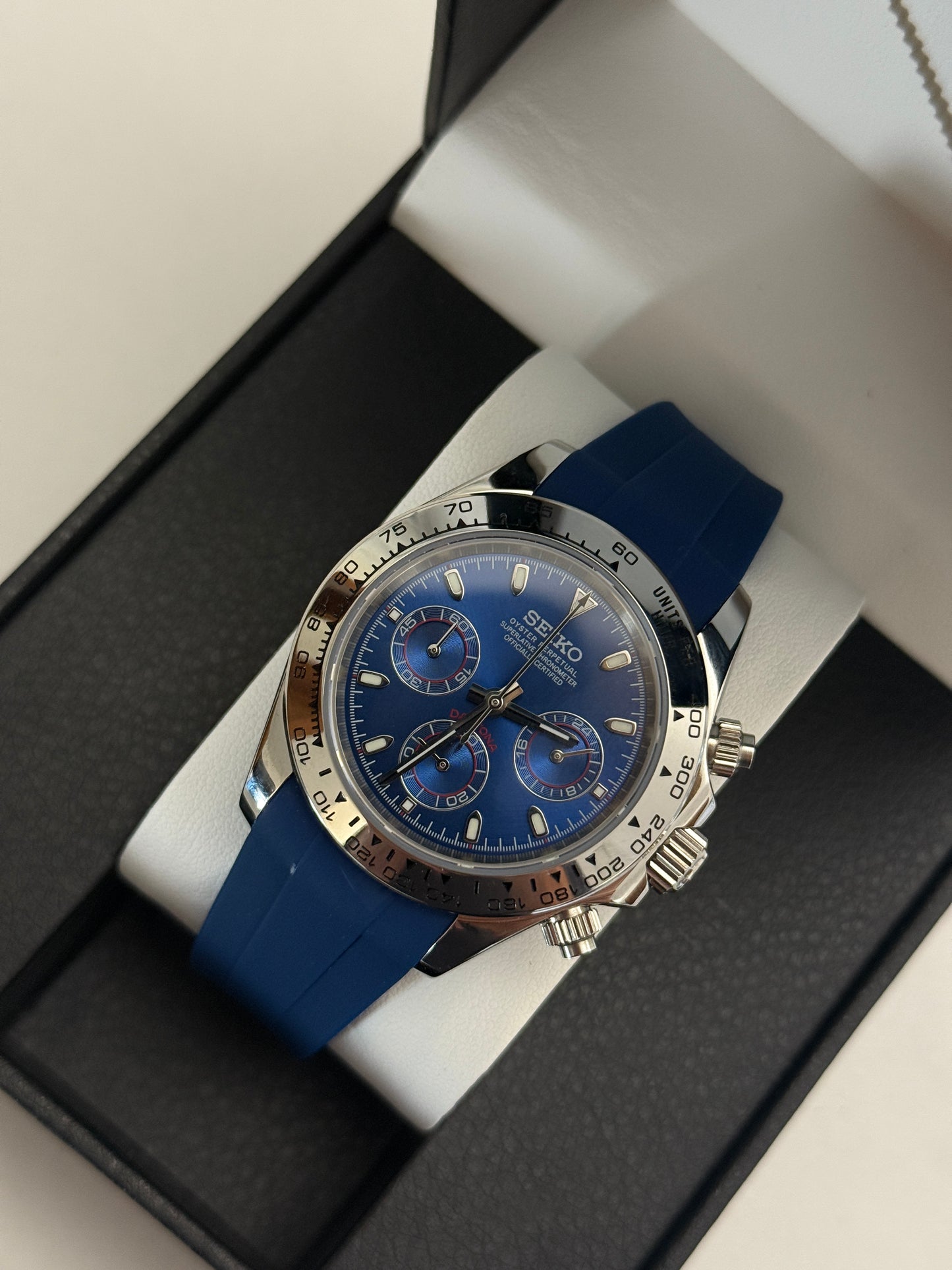 Blue Seiko Daytona Rubber Strap Custom Mod (VK63)