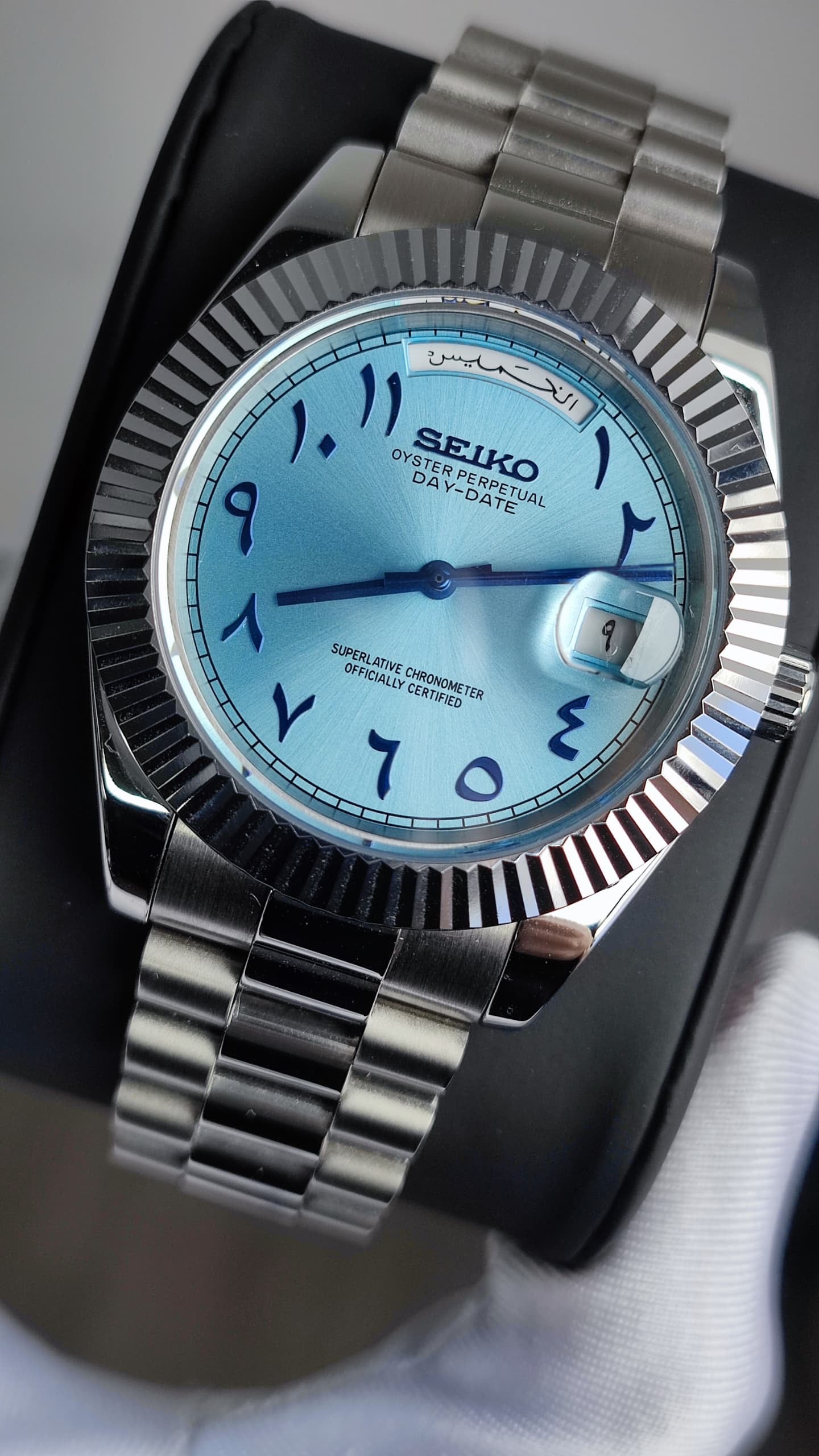 Sky Blue Arabic DayDate Custom Seiko Mod 39MM