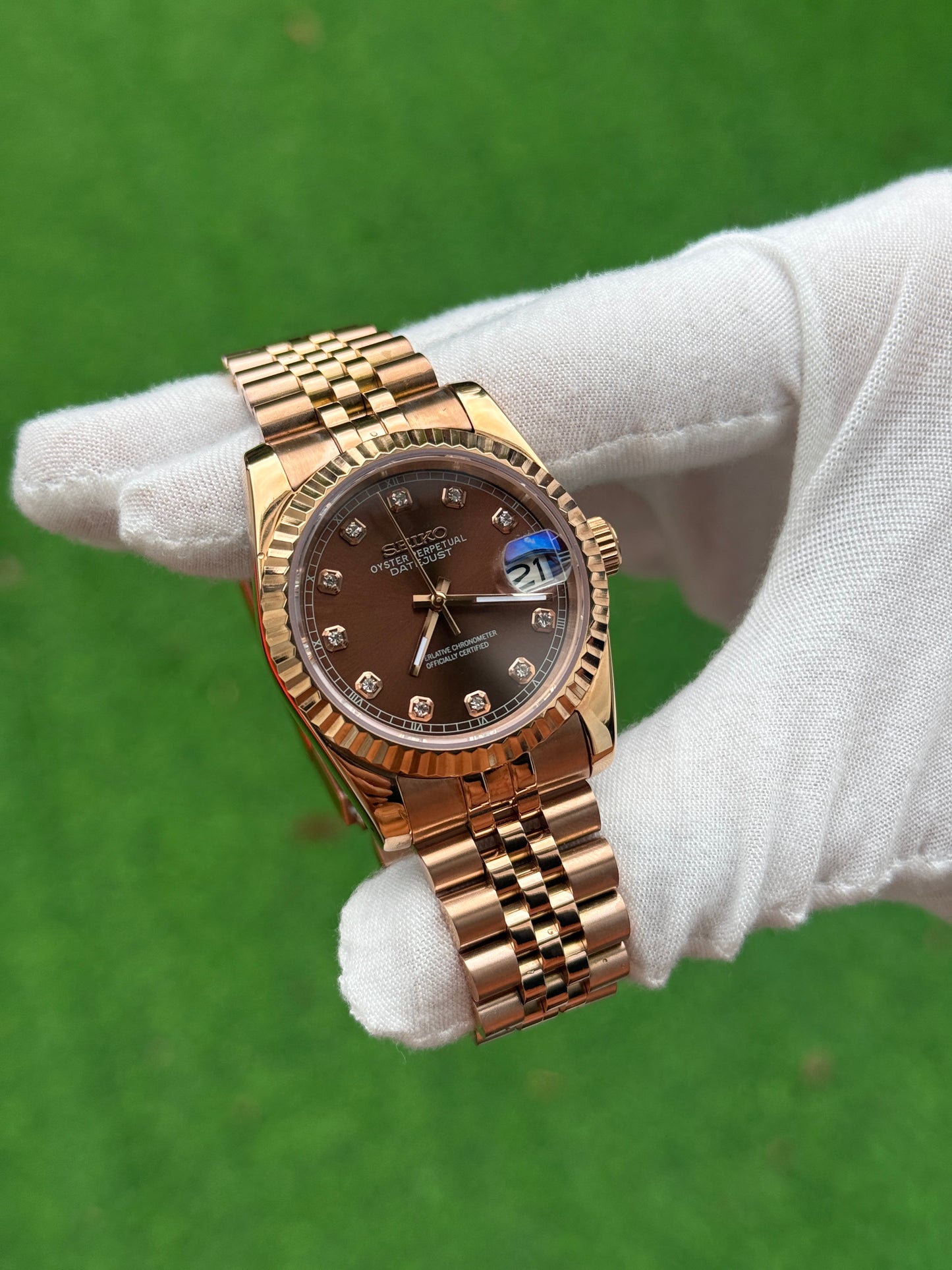 Chocolate Diamond Datejust Seiko Custom Mod