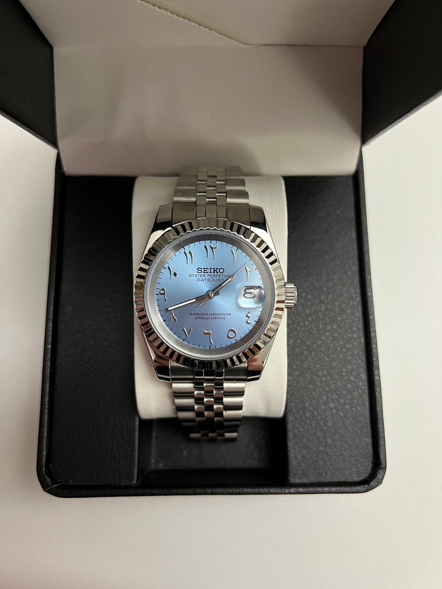 Sky Blue Arabic Datejust (Fluted) Custom Seiko Mod