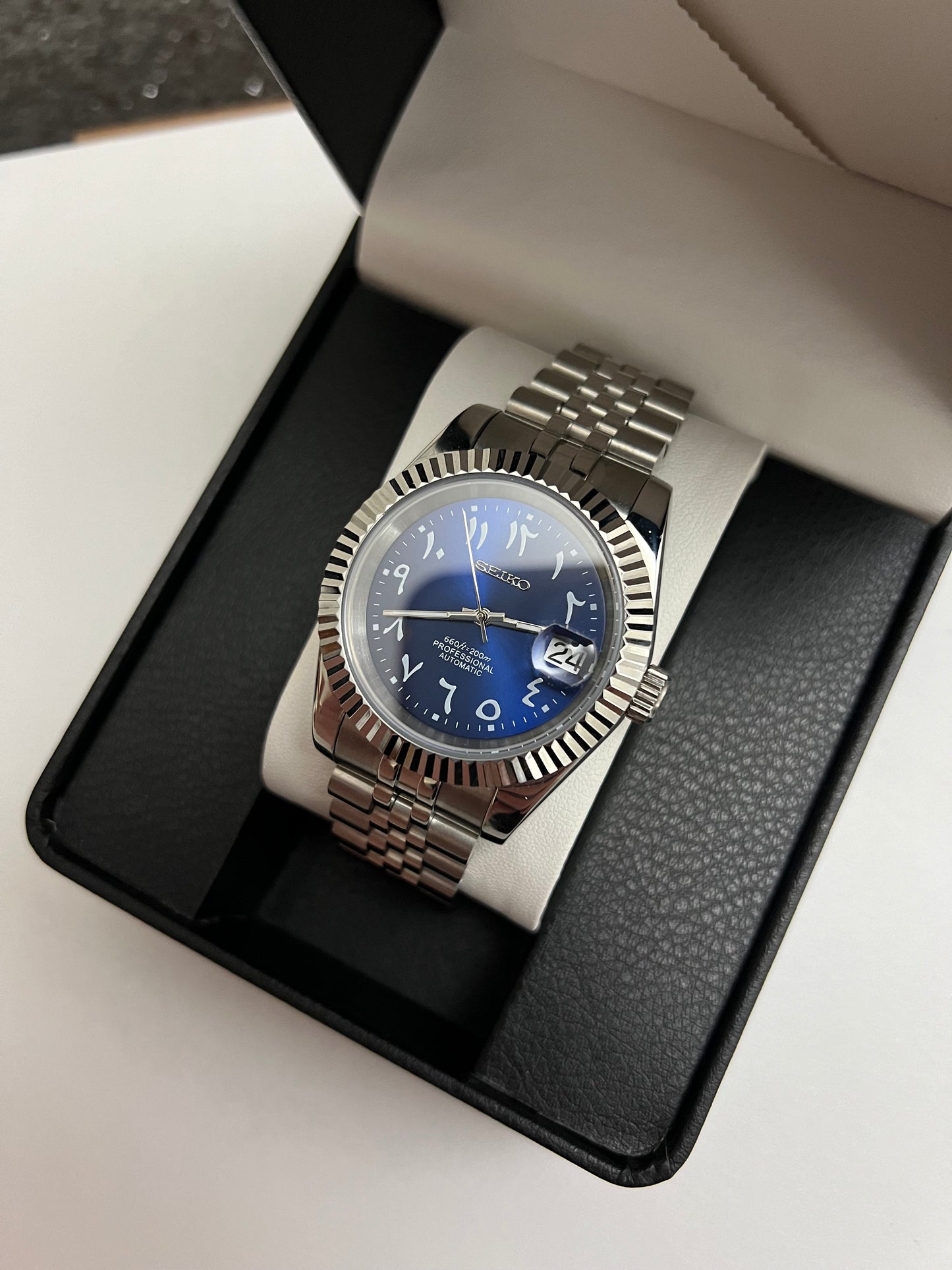 Royal Blue Arabic Datejust Custom Seiko Mod