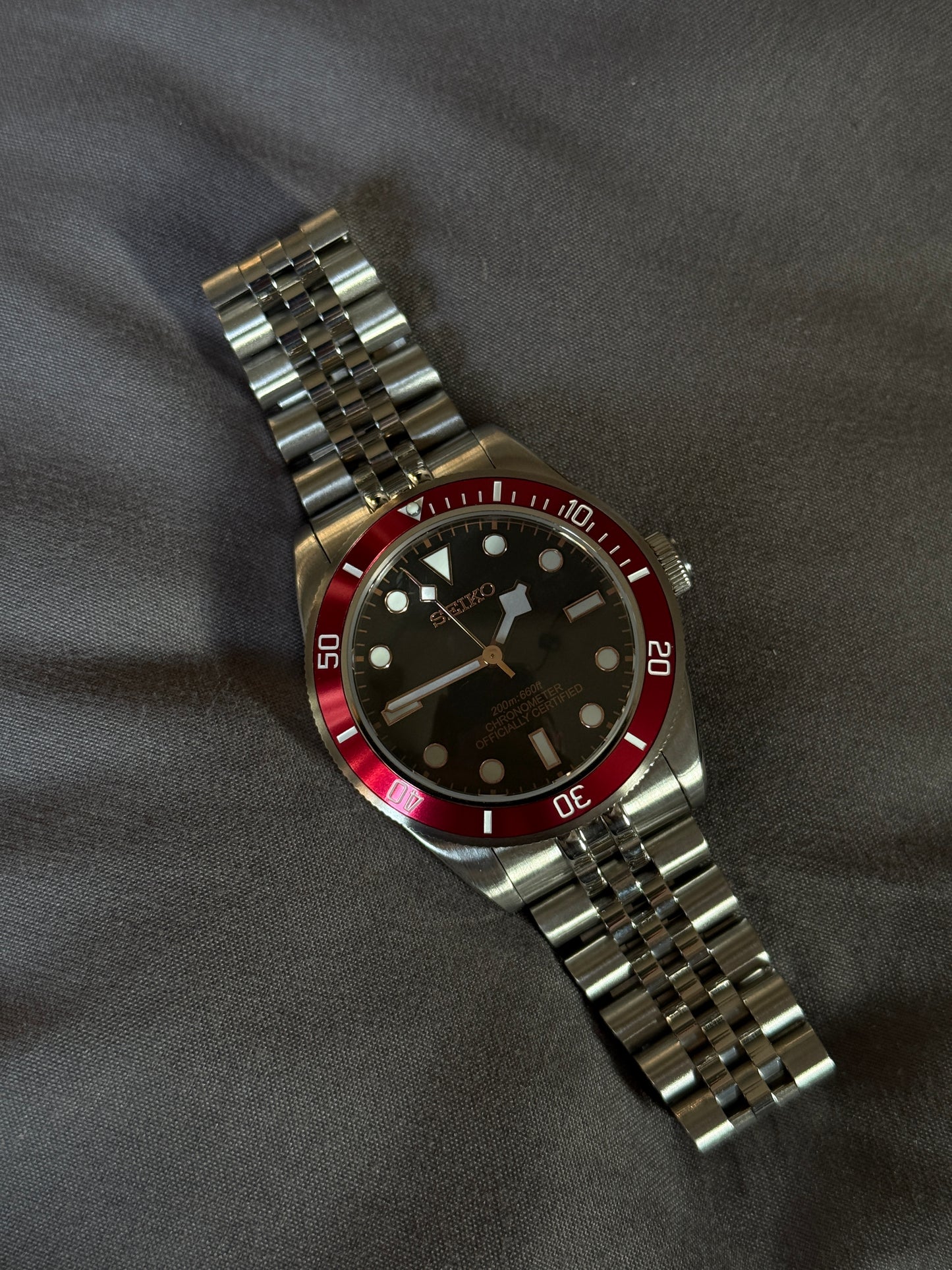 Red and Black Bay Custom Seiko Mod