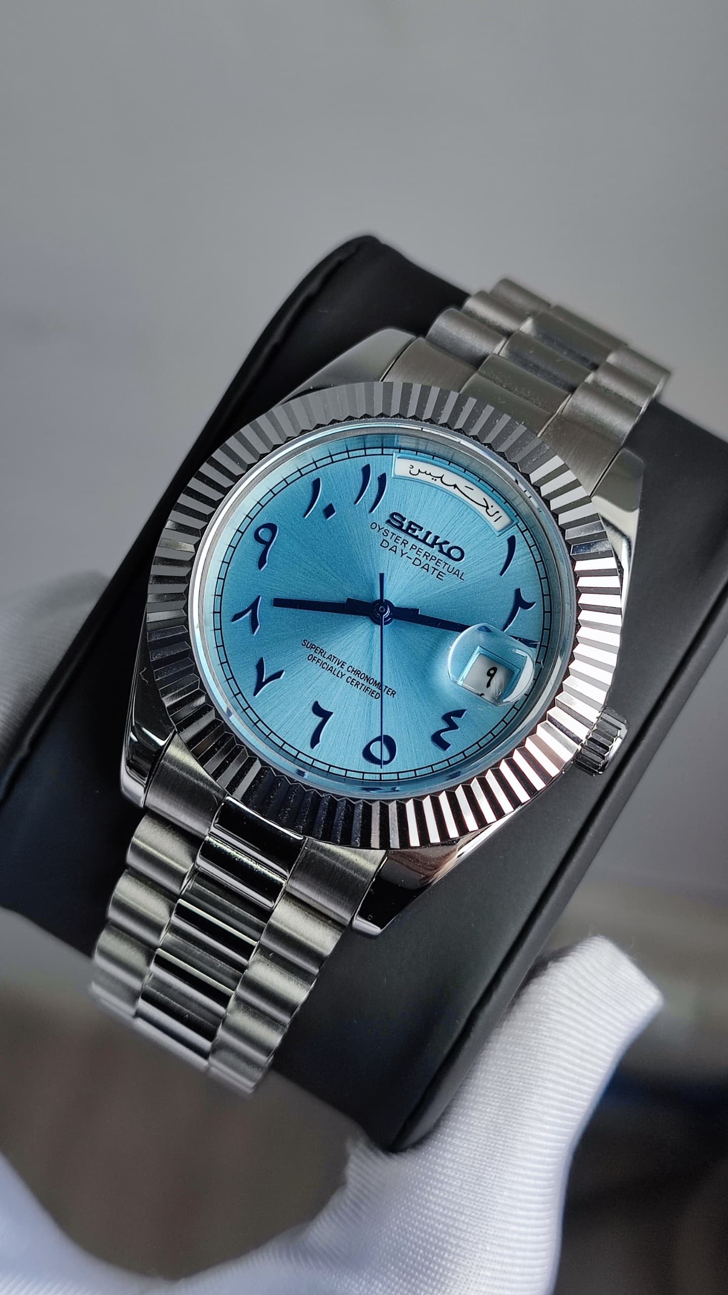 Sky Blue Arabic DayDate Custom Seiko Mod 39MM