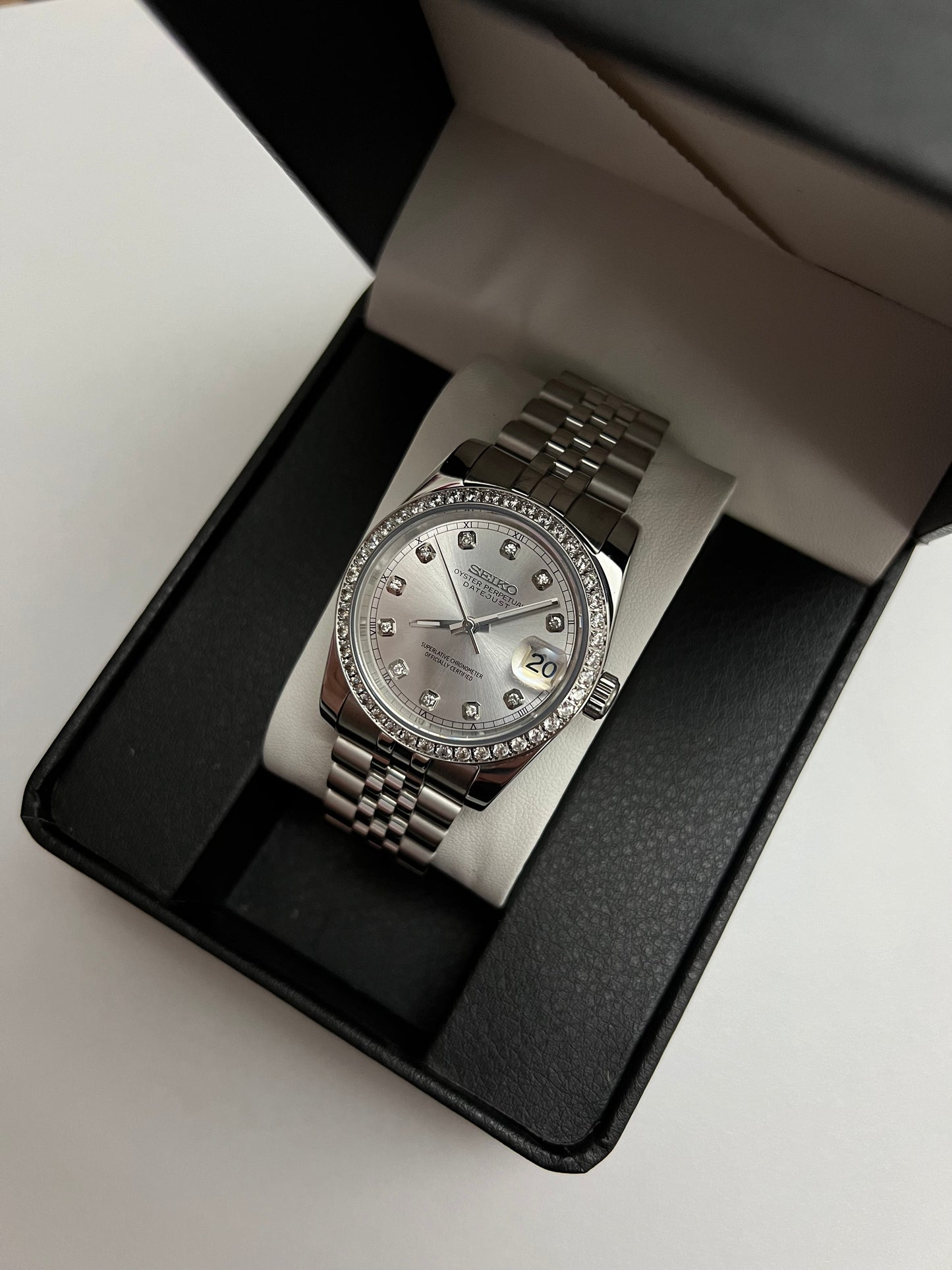 White Diamond Datejust Custom Seiko Mod