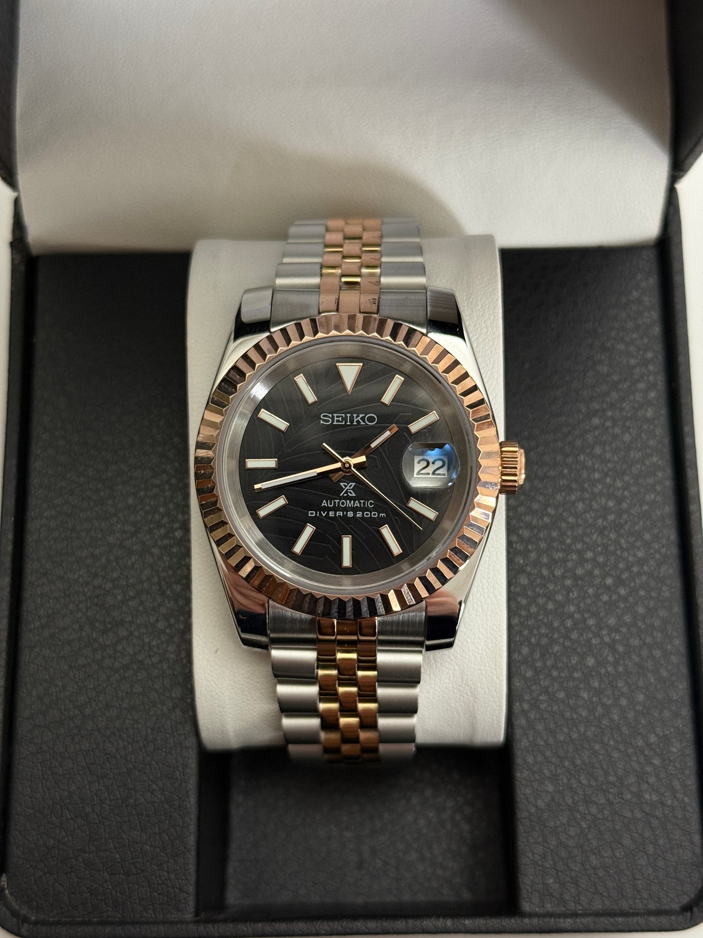 Black Palm Two-Tone Datejust Custom Seiko Mod