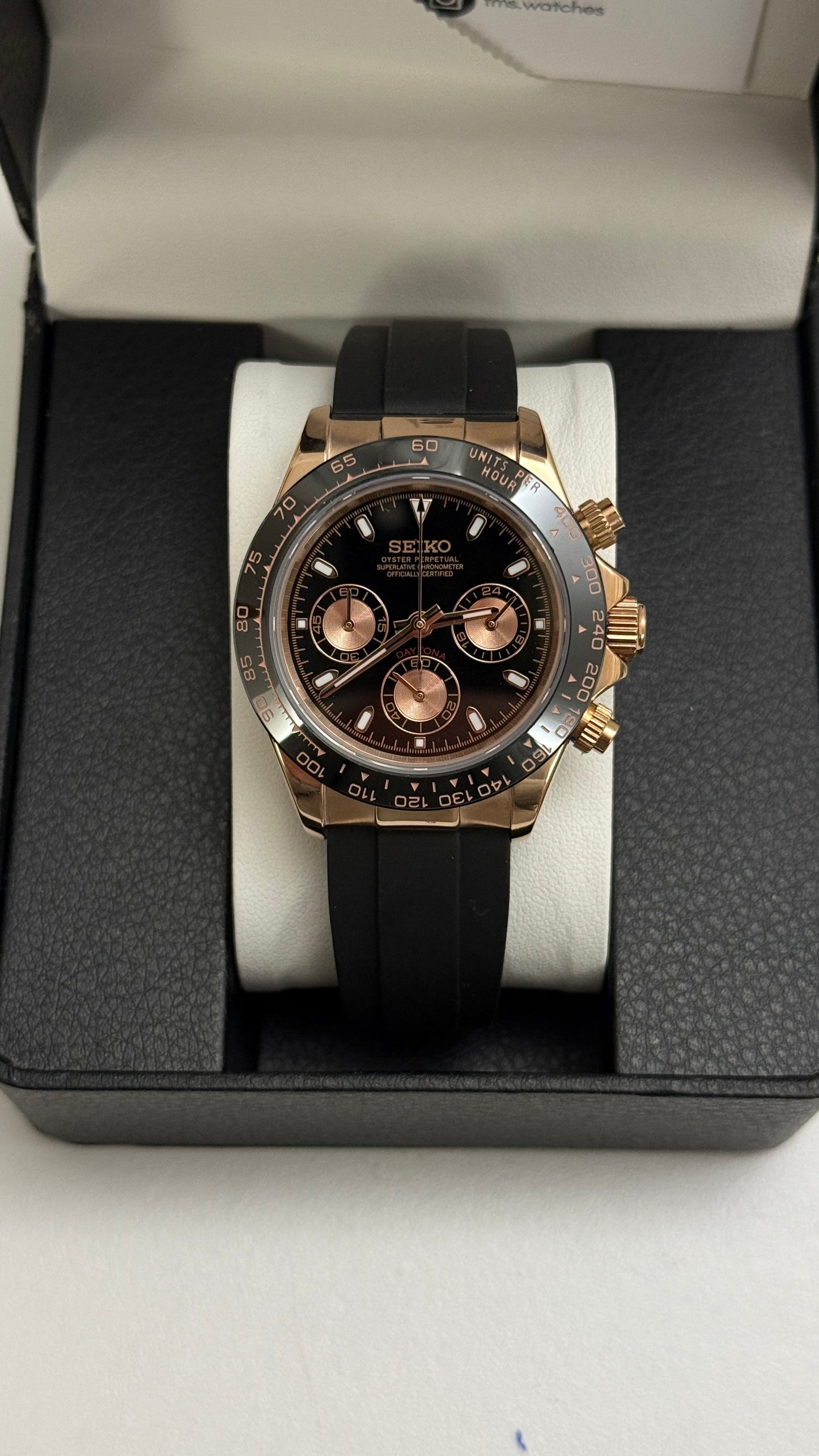Black and Rose Gold Seiko Daytona Custom Seiko Mod (VK63)s