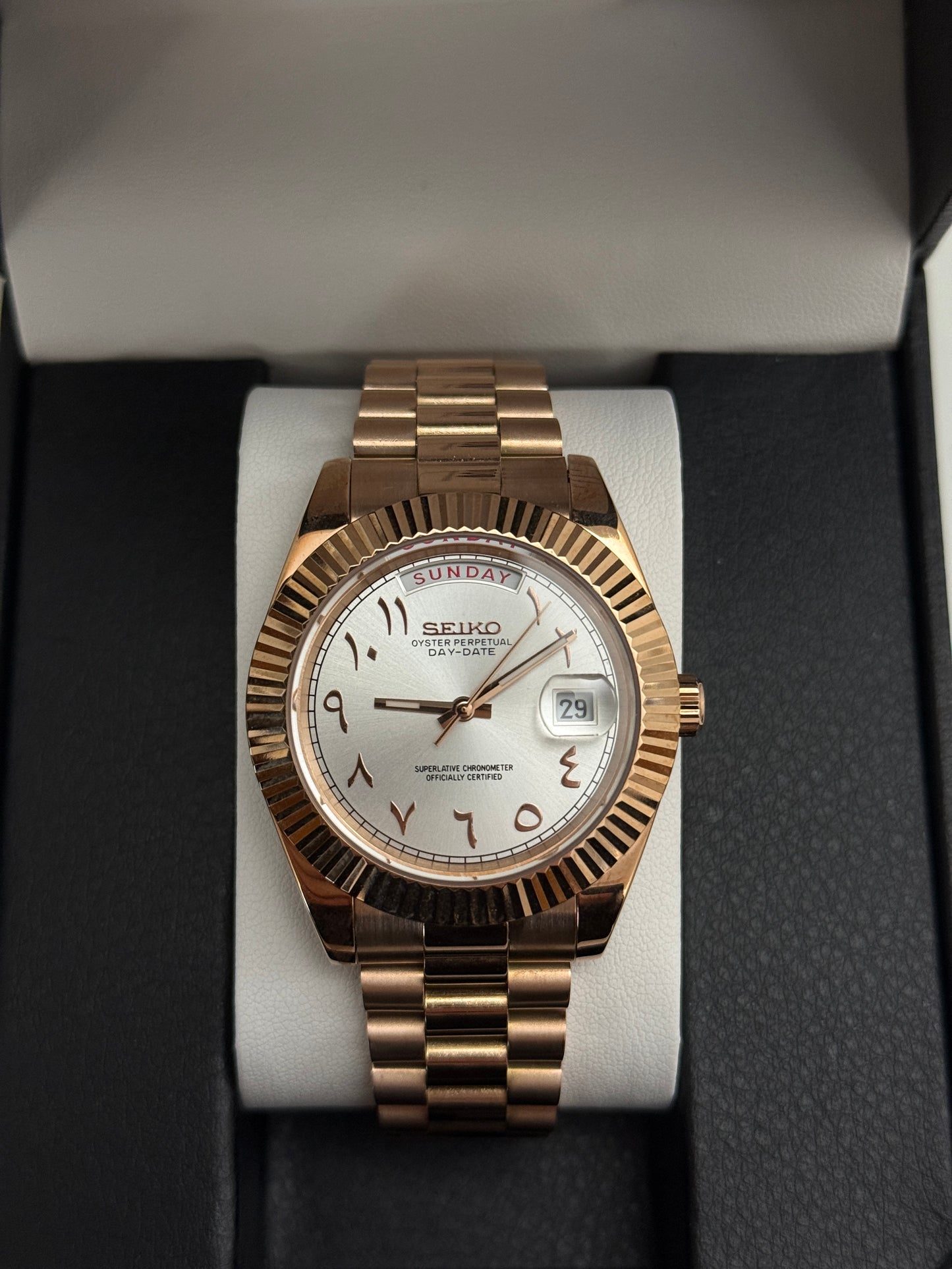 Rose Gold White Arabic 39mm Custom Seiko Mod