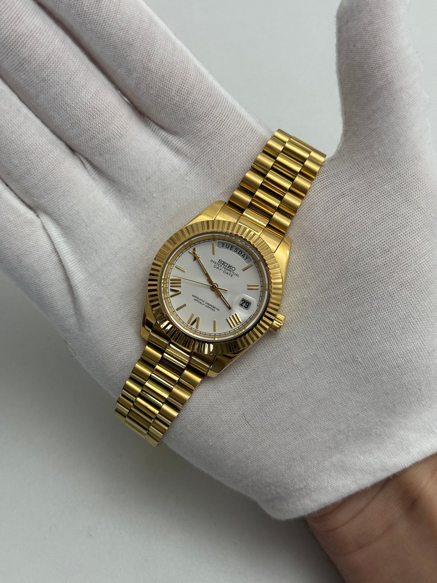 Gold Roman DayDate Custom Seiko Mod