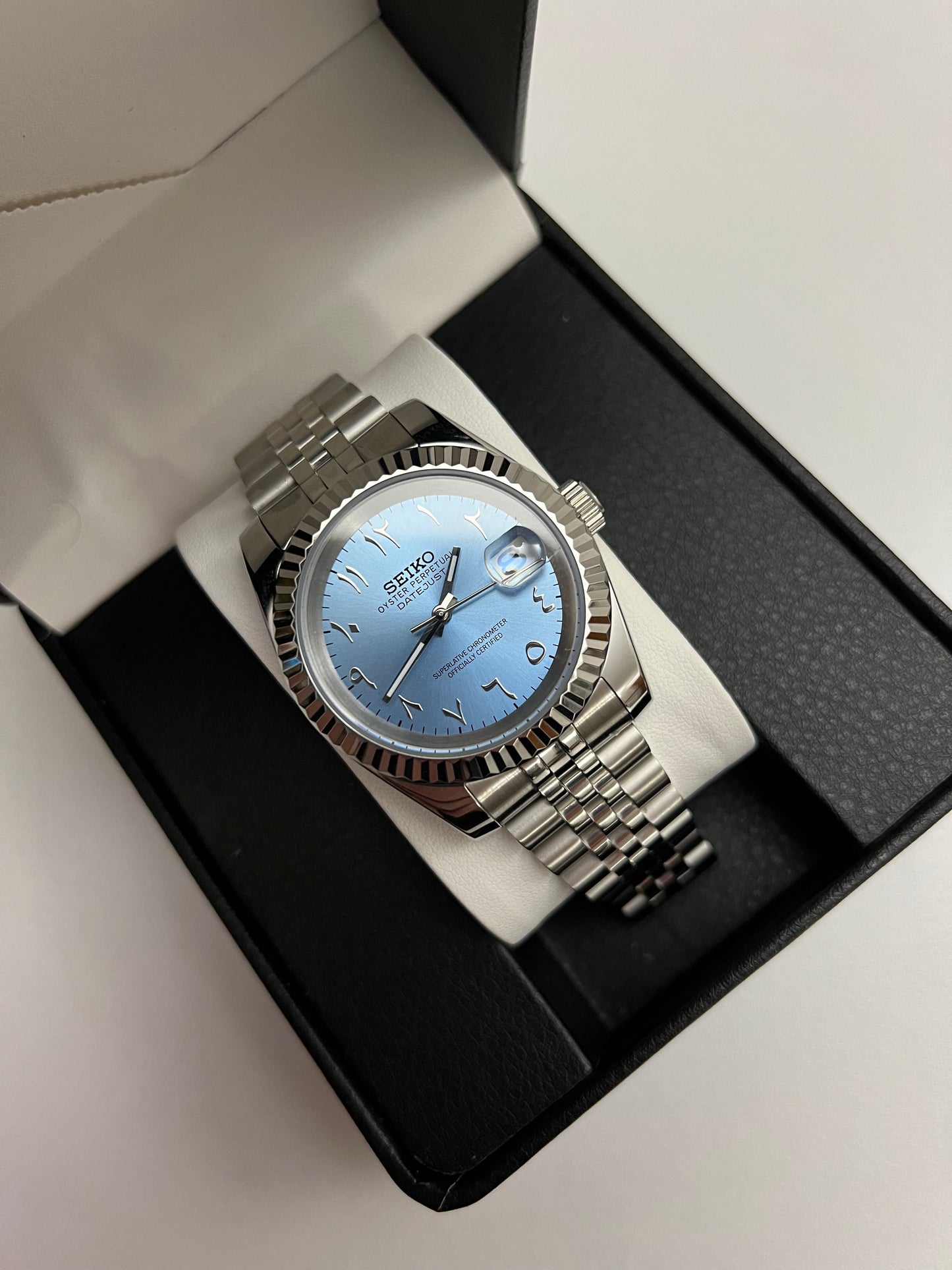 Sky Blue Arabic Datejust (Fluted) Custom Seiko Mod