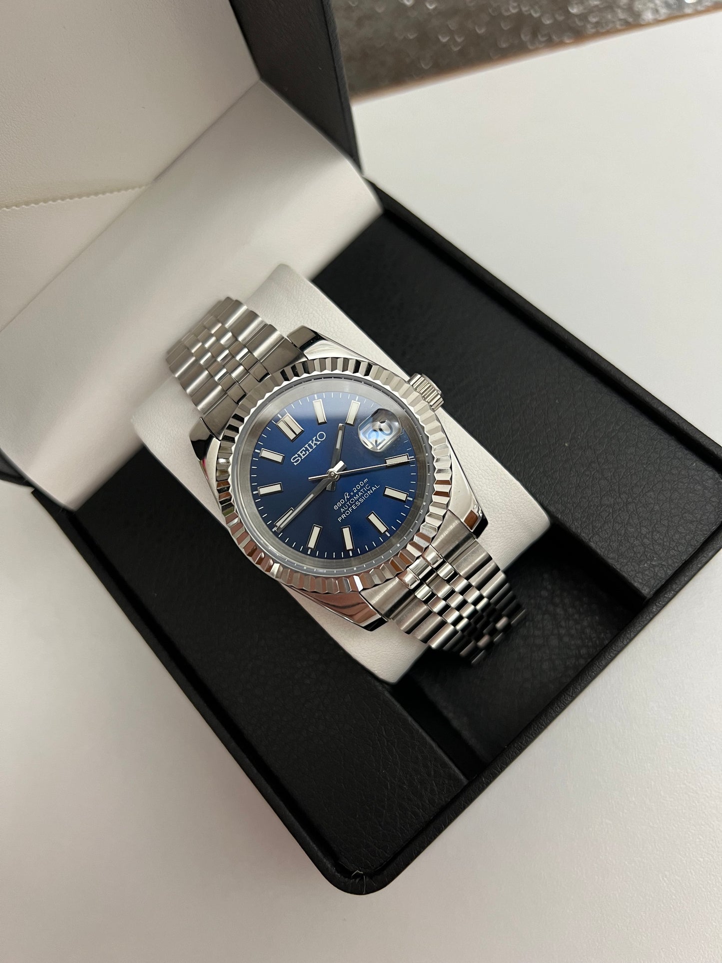 Royal Blue Sunburst Datejust Custom Seiko Mod