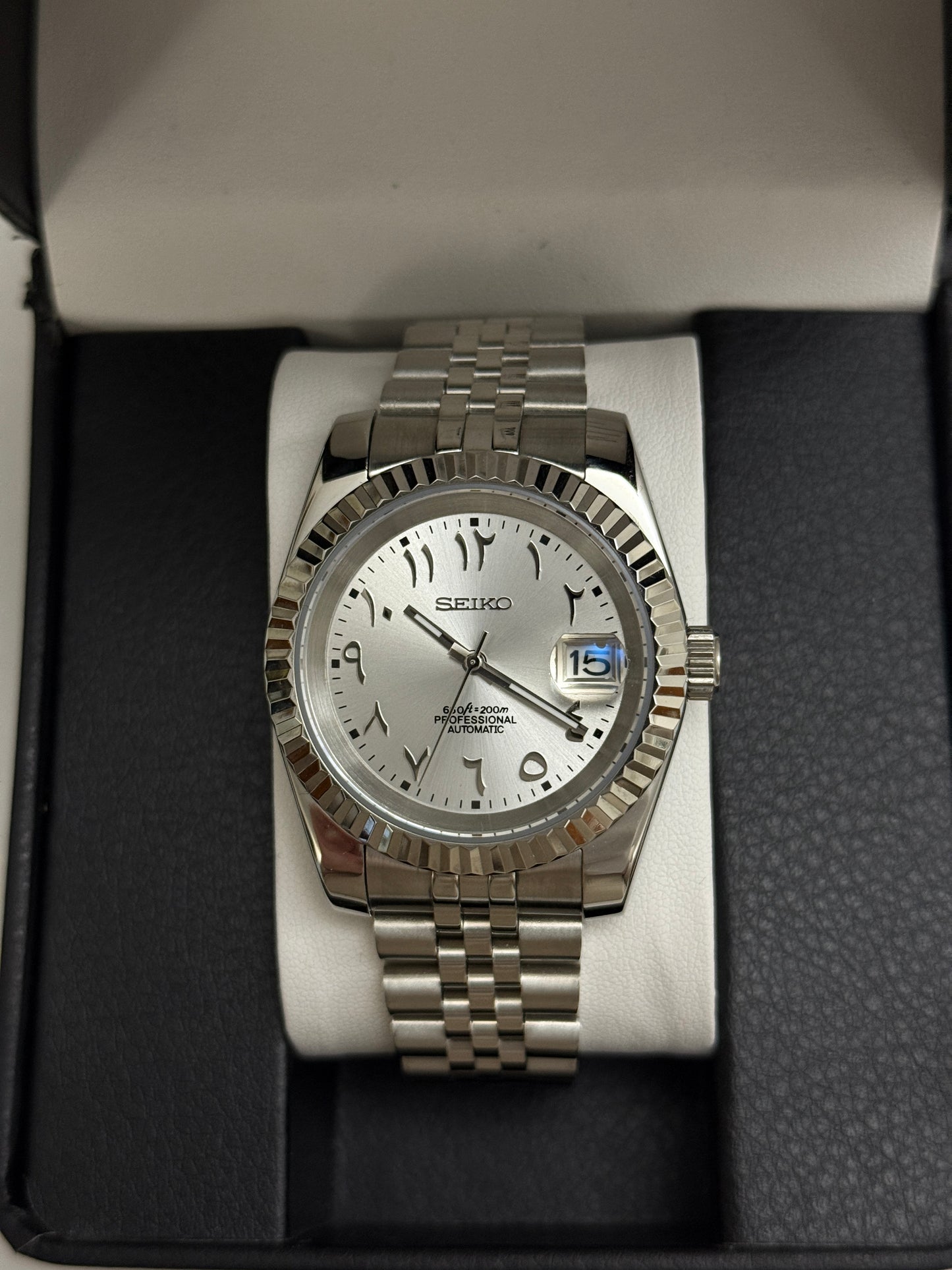 Frost White Arabic Datejust Custom Seiko Mod