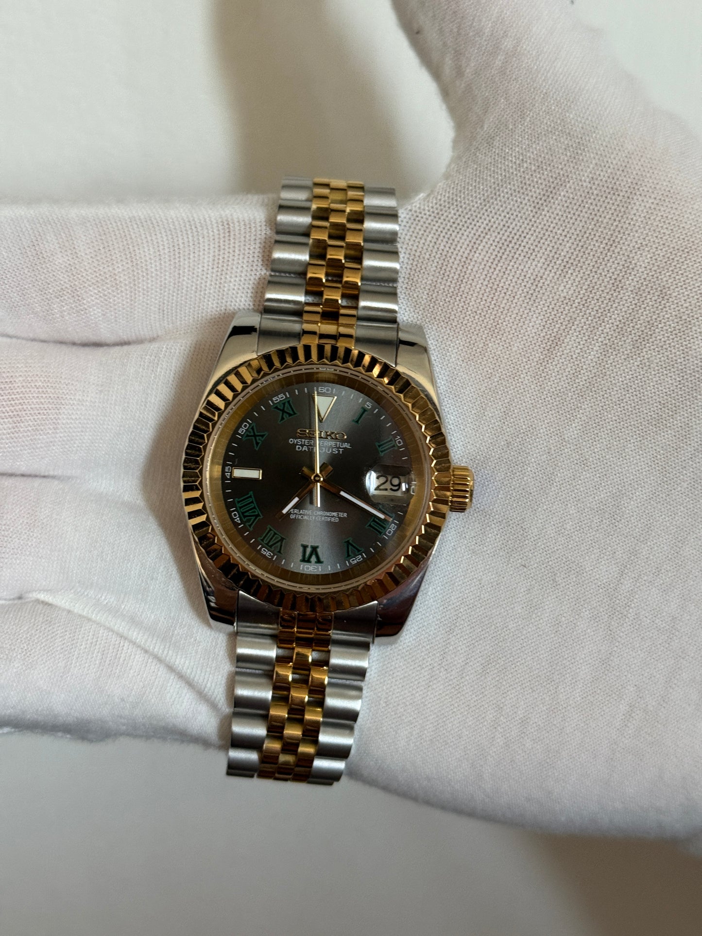 Grey and Gold Wimbledon Datejust Custom Seiko mod