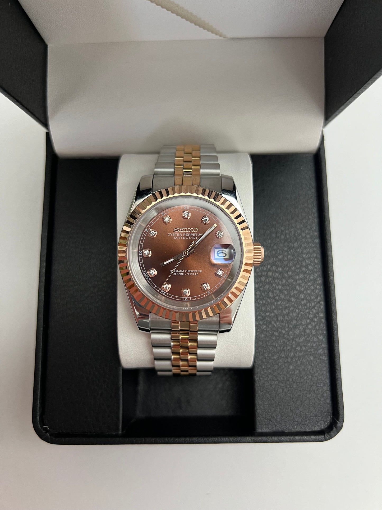 Diamond Brown Two-Tone Datejust Seiko Custom Mod
