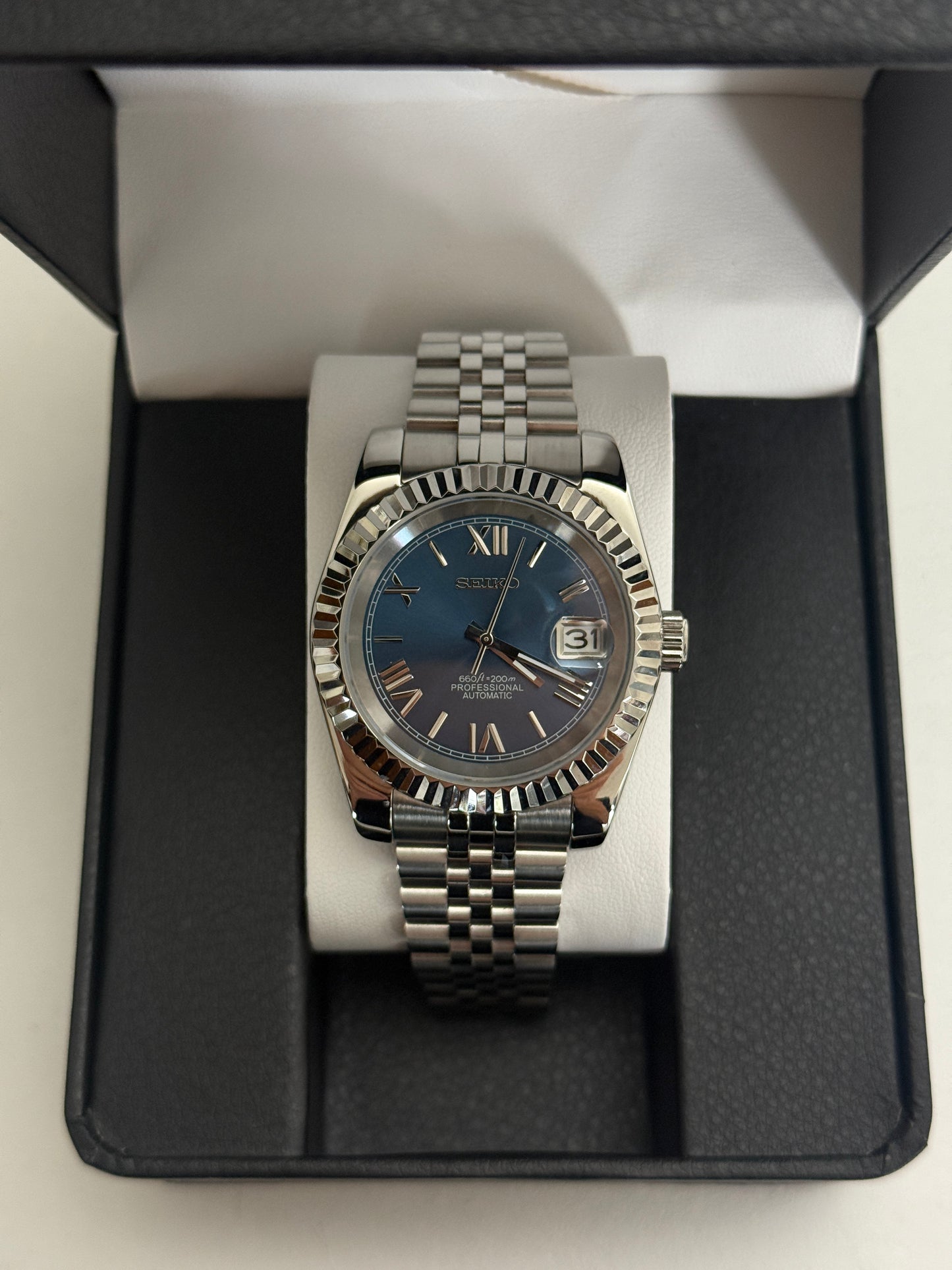 Classic Blue Roman DateJust Custom Seiko Mod