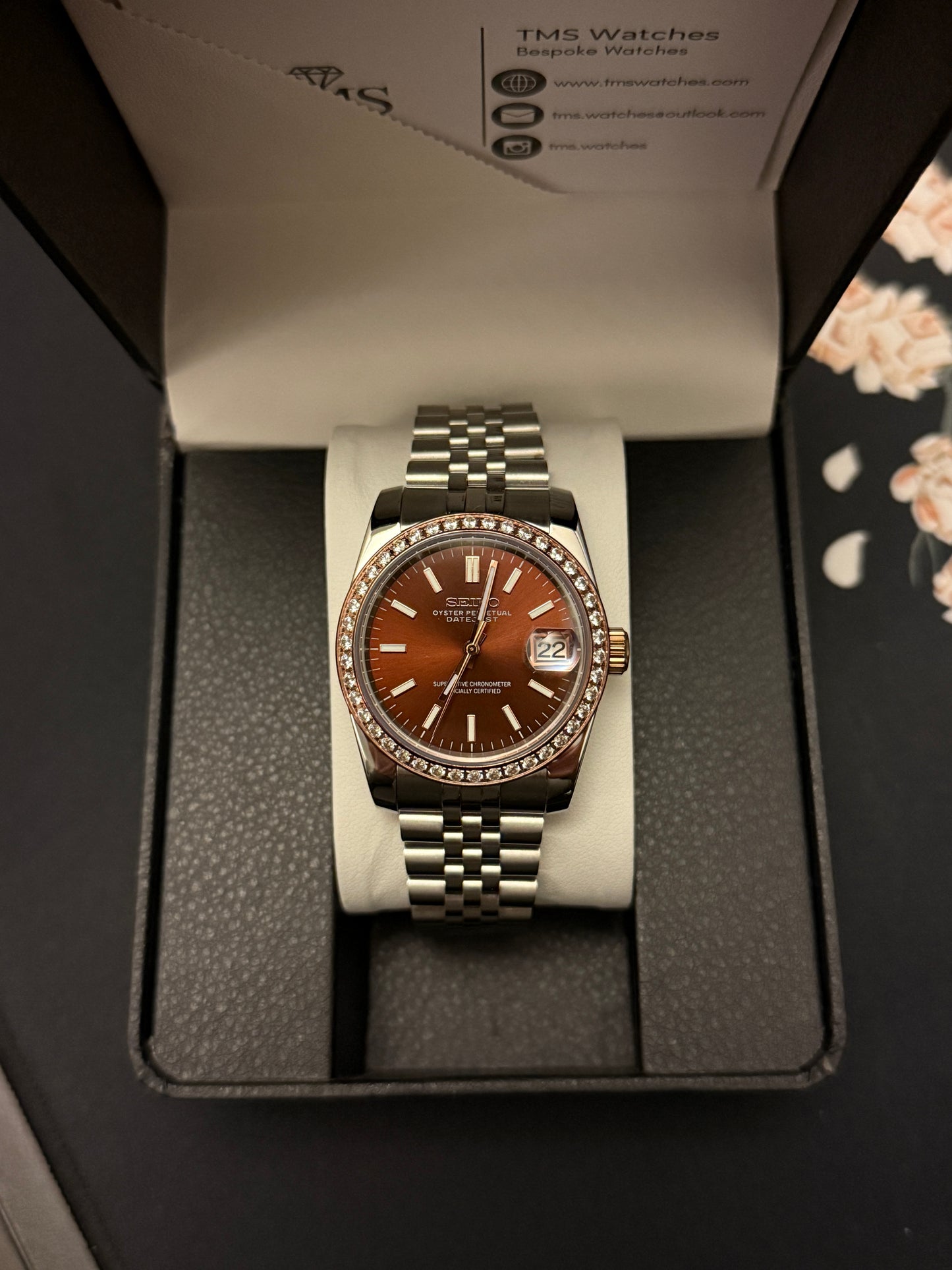 Chocolate diamond sunburst Datejust Custom Seiko Mod