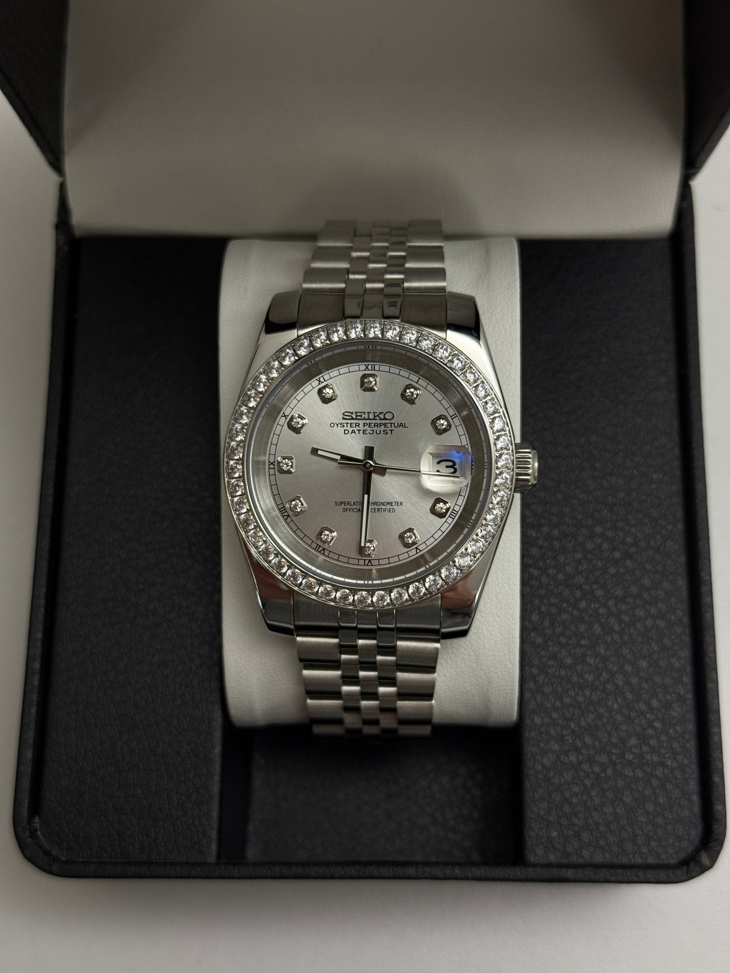 White Diamond Datejust 39mm Custom Seiko Mod