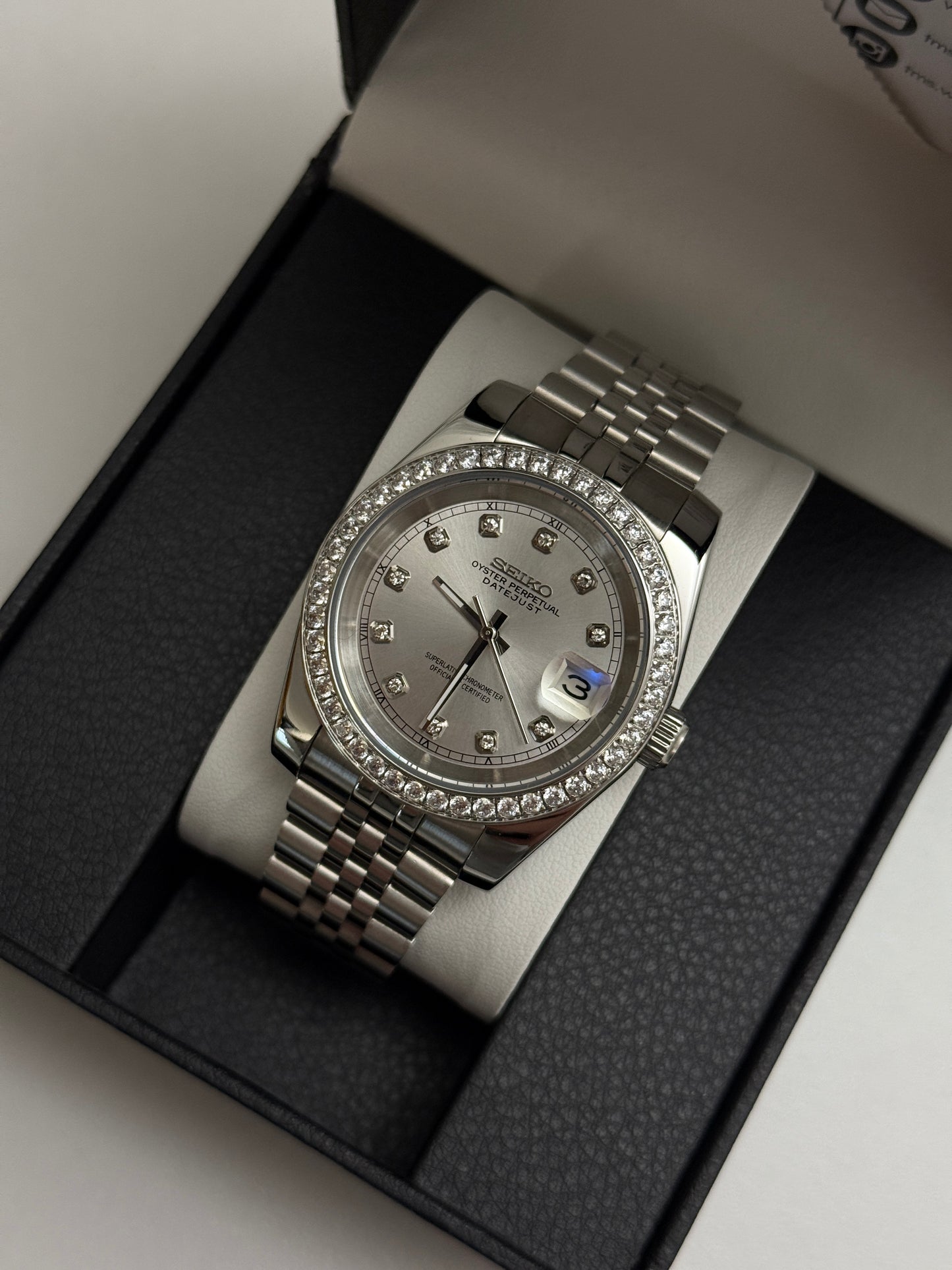 White Diamond Datejust 39mm Custom Seiko Mod