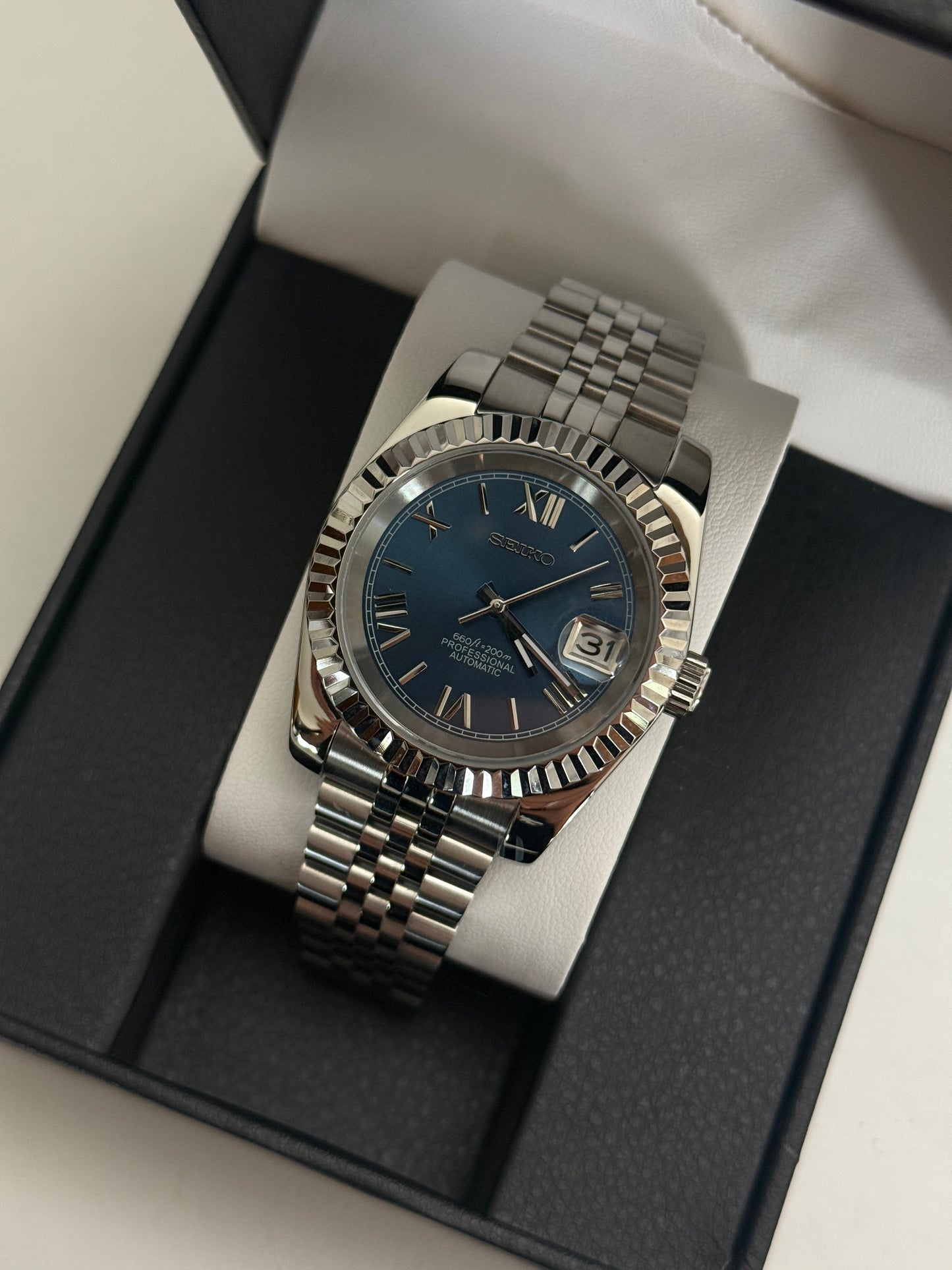 Classic Blue Roman DateJust Custom Seiko Mod