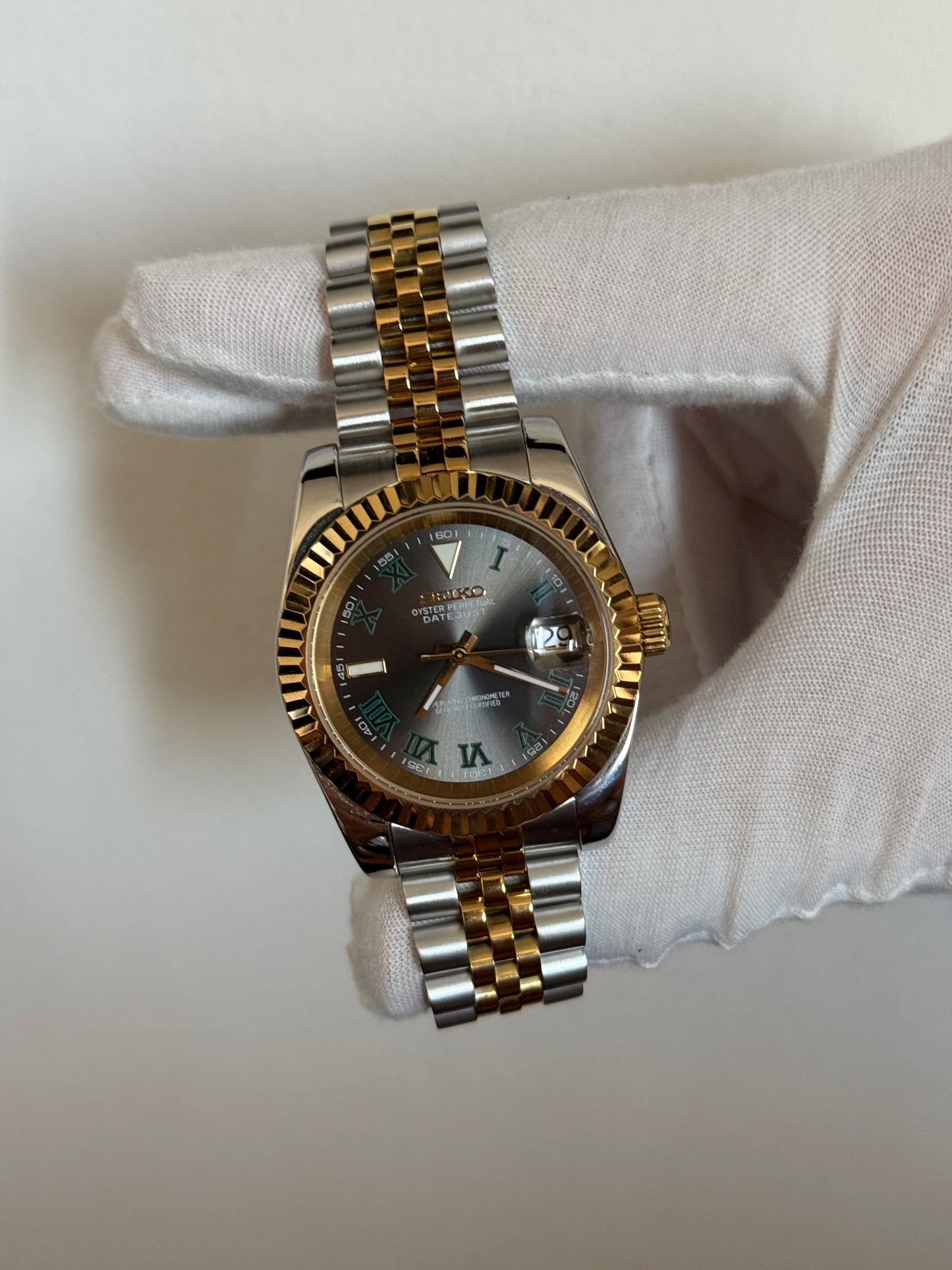 Grey and Gold Wimbledon Datejust Custom Seiko mod