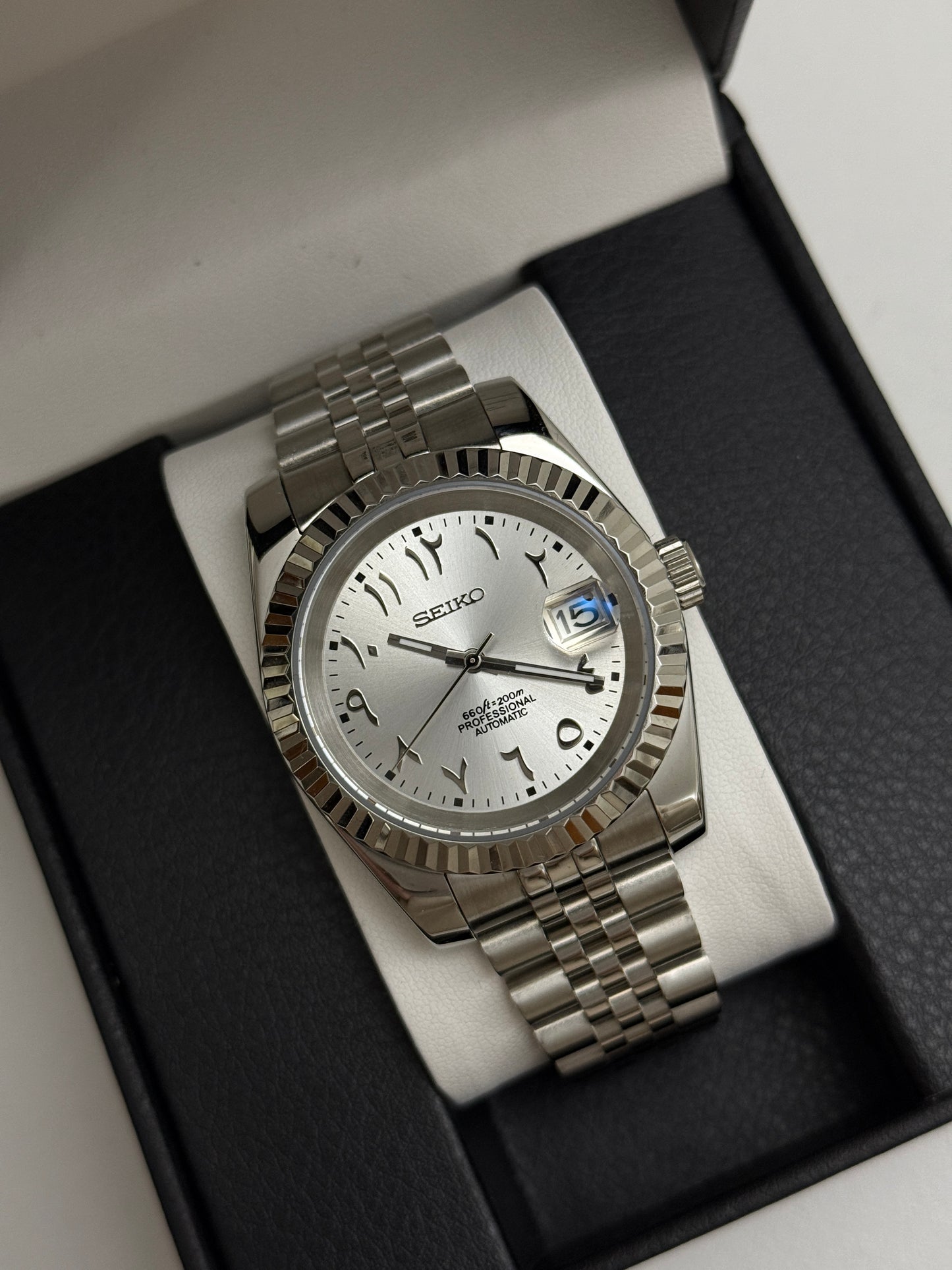Frost White Arabic Datejust Custom Seiko Mod