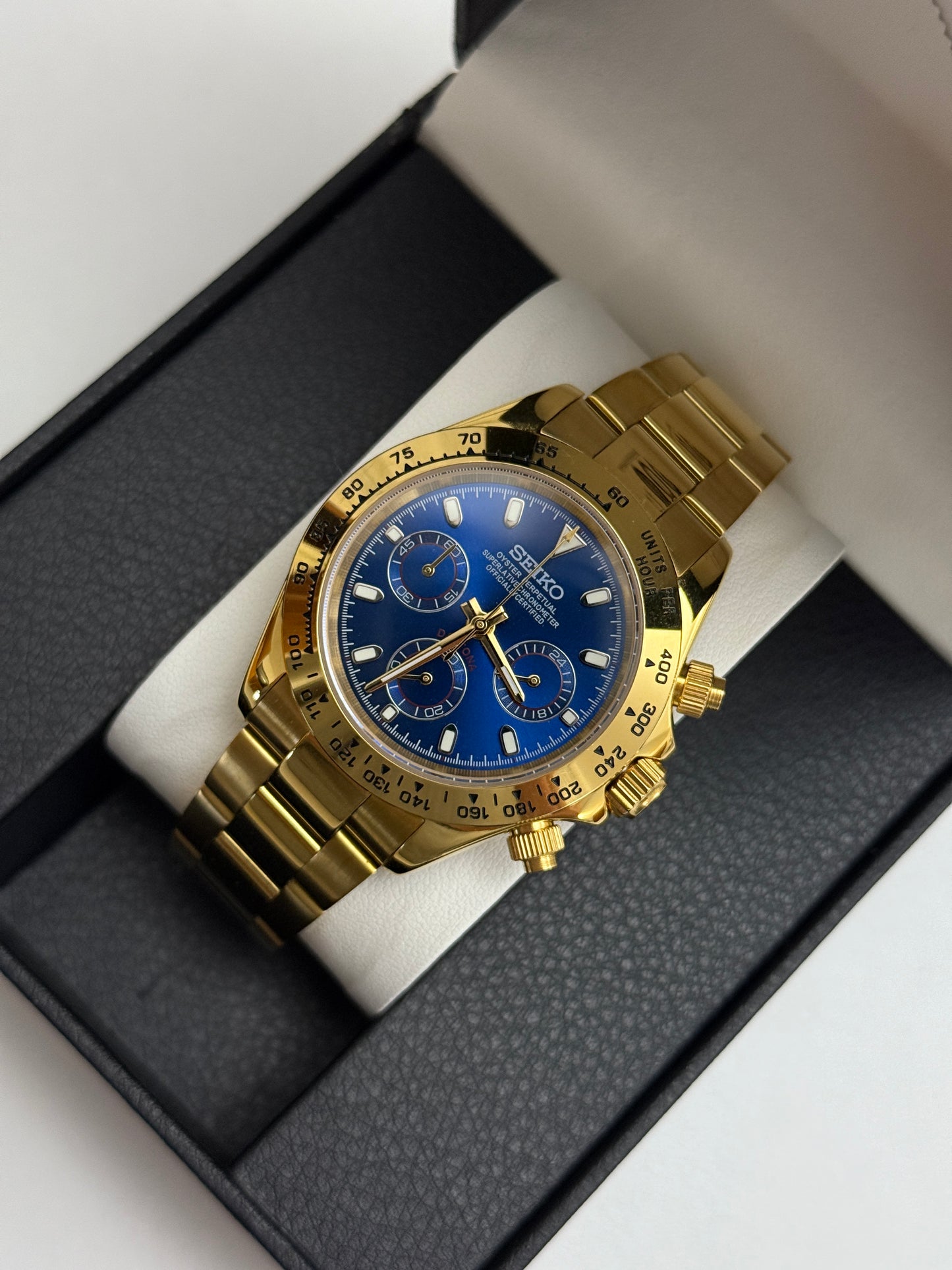 Blue and Gold Seiko Daytona Custom Seiko Mod (VK63)