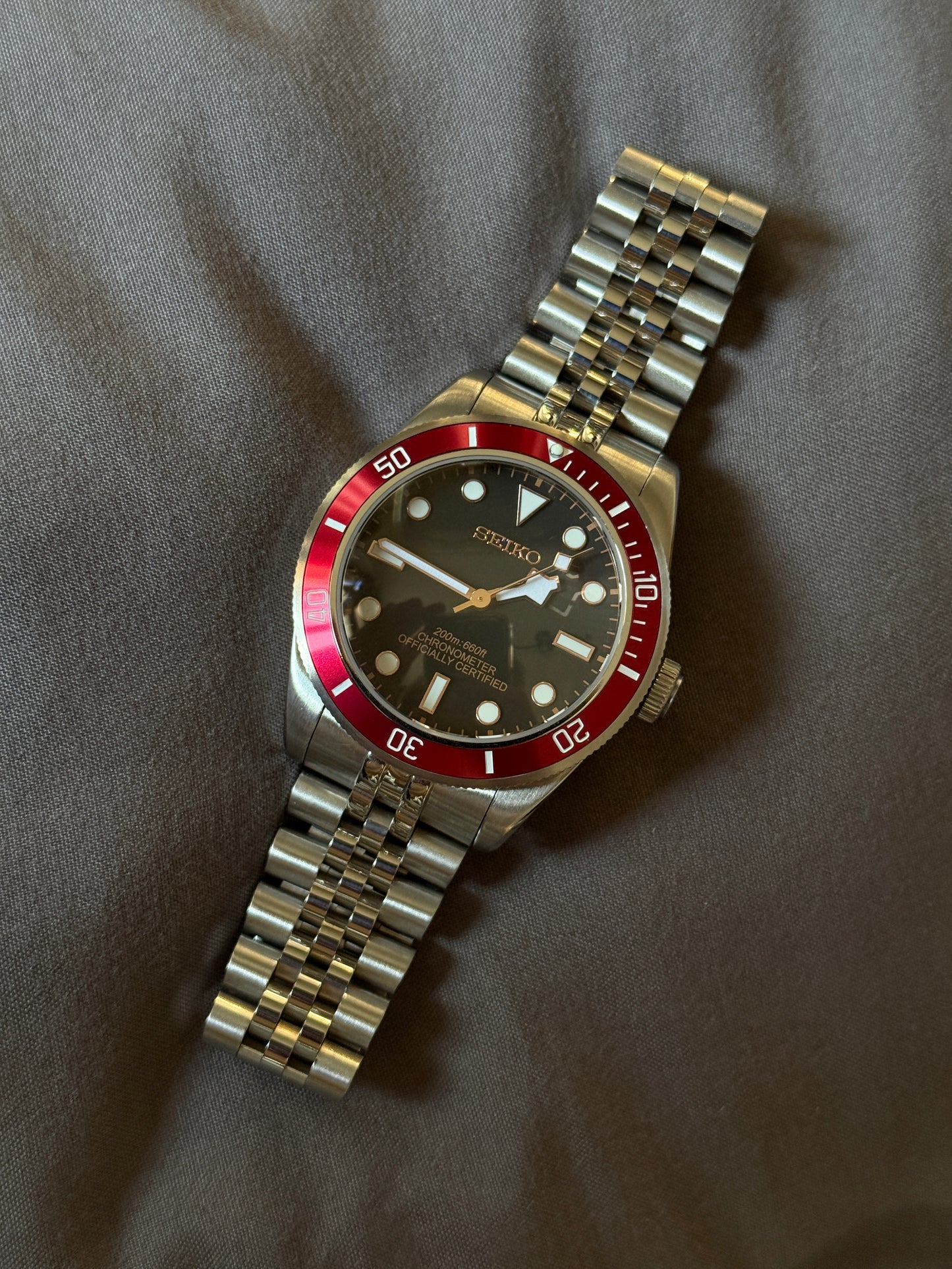 Red and Black Bay Custom Seiko Mod