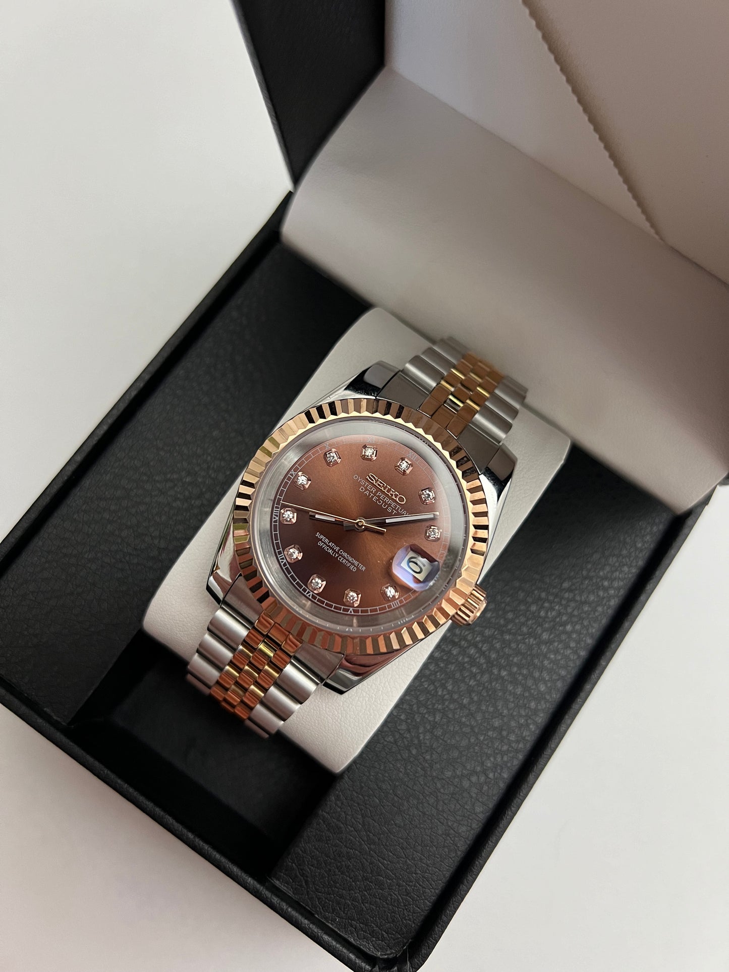 Diamond Brown Two-Tone Datejust Seiko Custom Mod