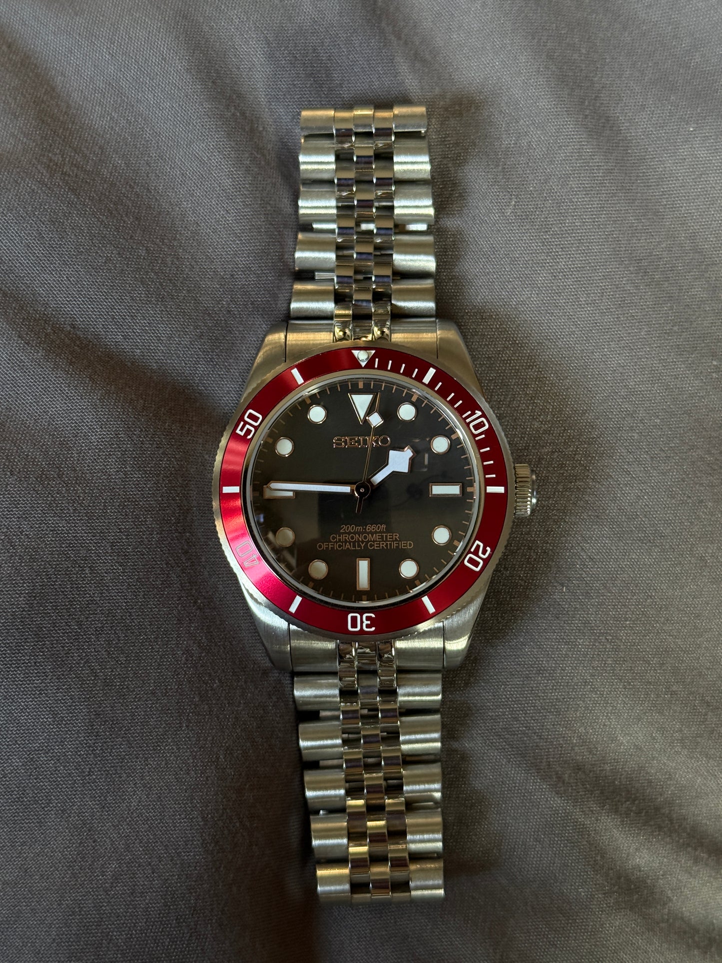 Red and Black Bay Custom Seiko Mod