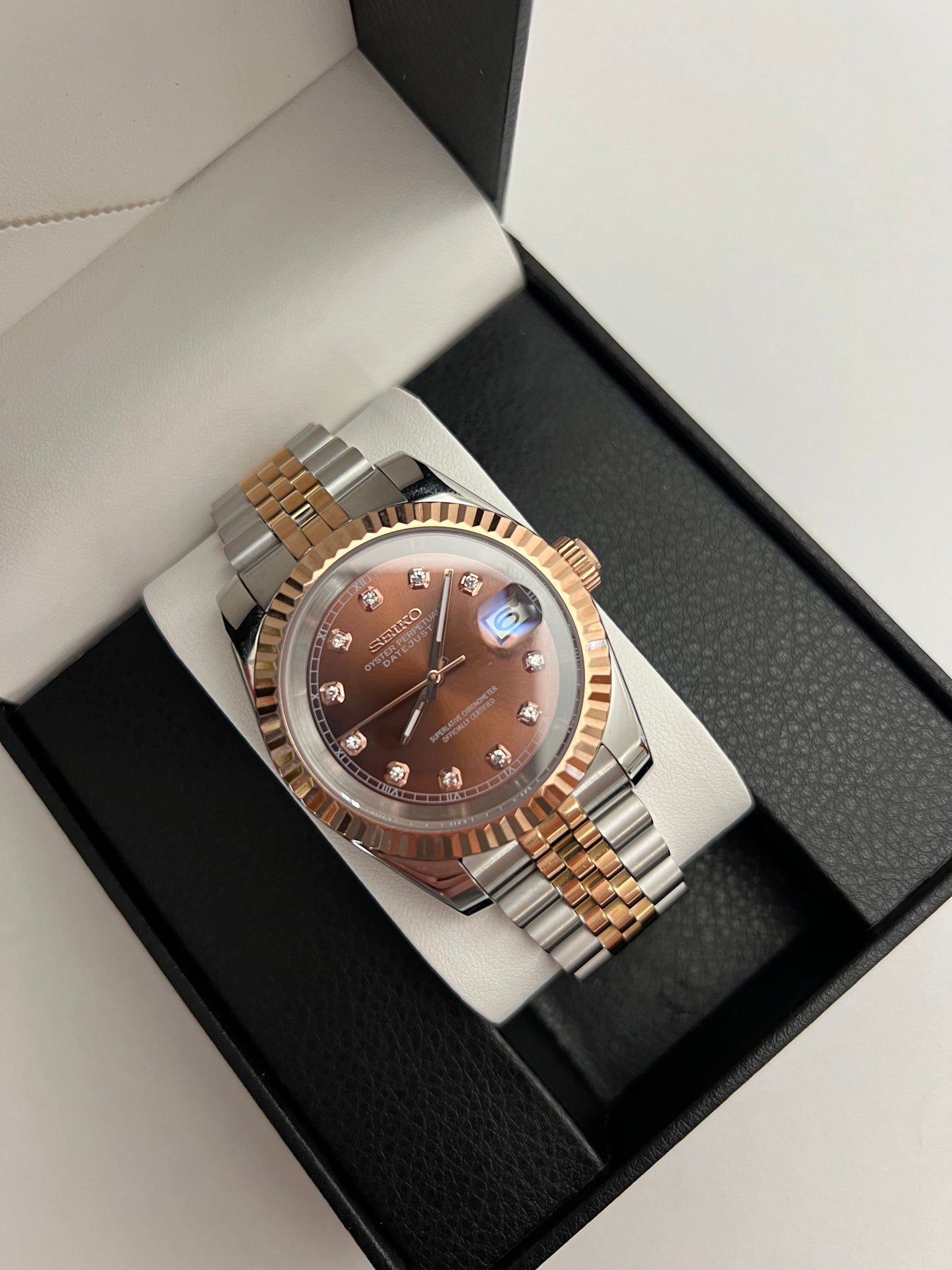 Diamond Brown Two-Tone Datejust Seiko Custom Mod