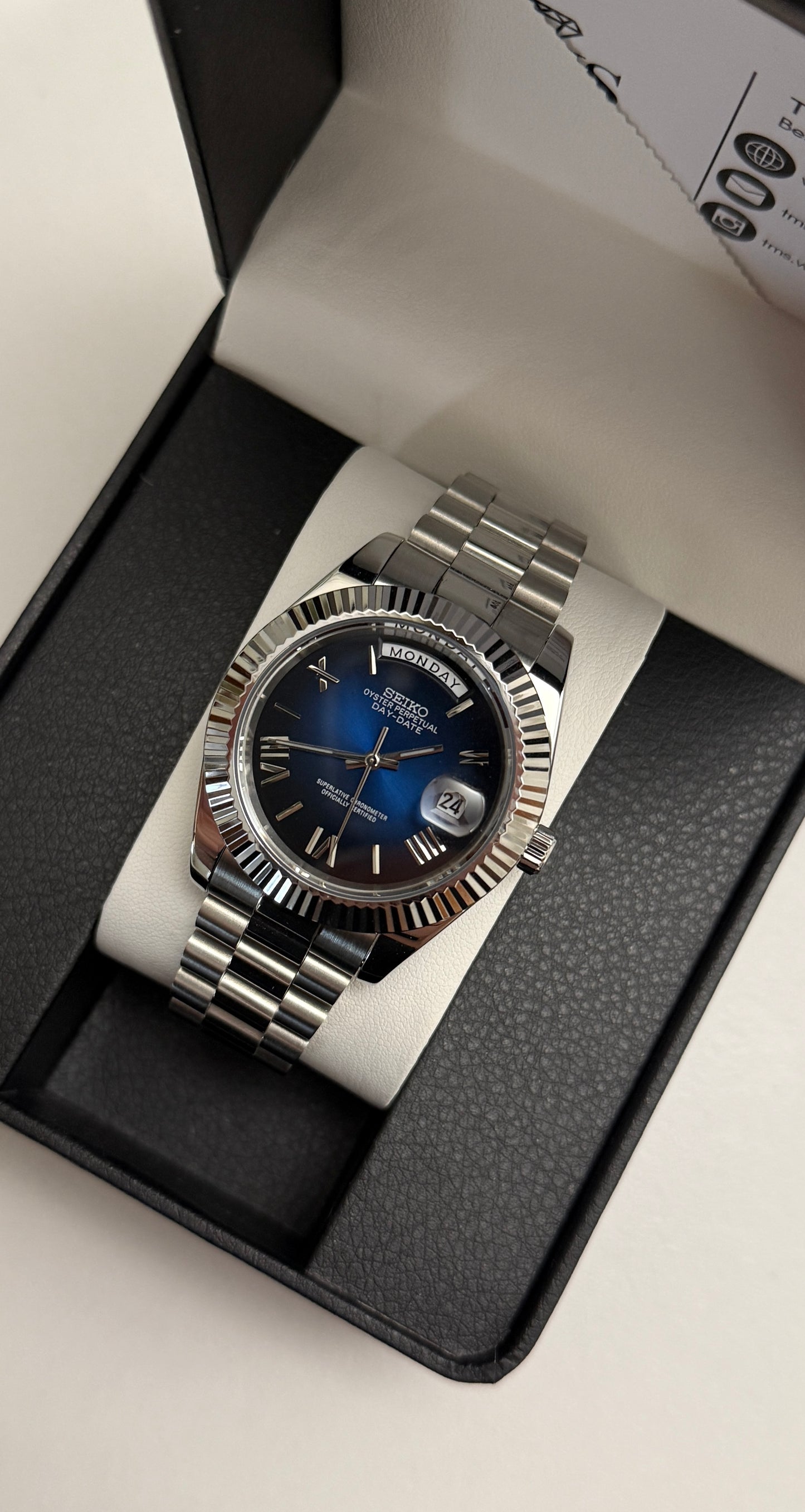 Blue DayDate Custom Seiko Mod 39MM