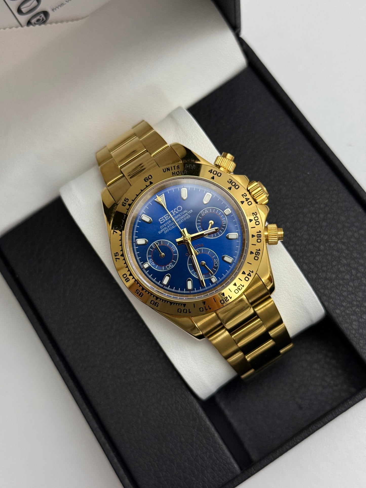 Blue and Gold Seiko Daytona Custom Seiko Mod (VK63)