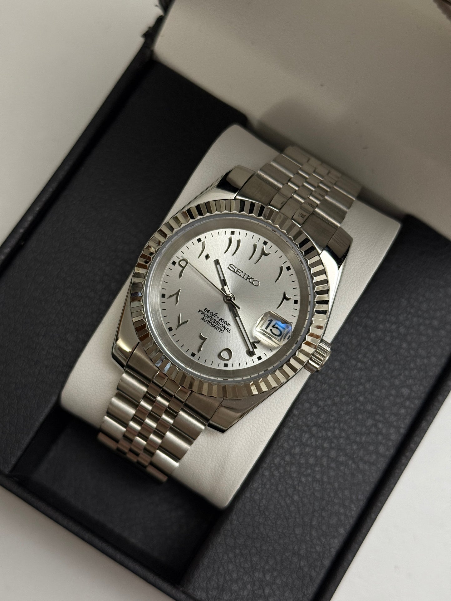 Frost White Arabic Datejust Custom Seiko Mod