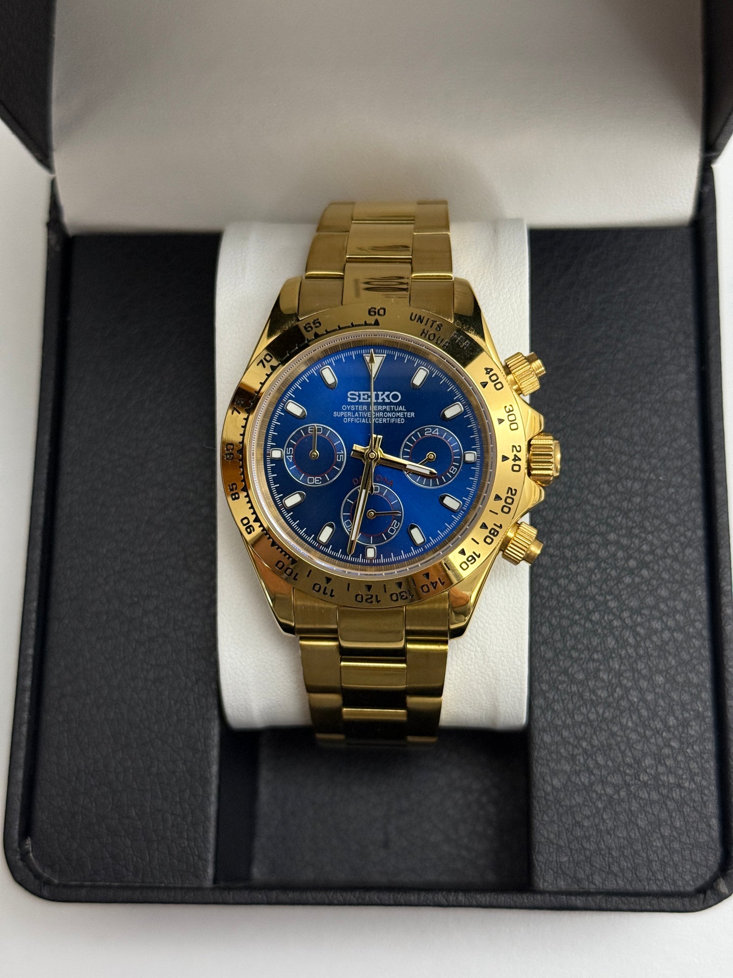 Blue and Gold Seiko Daytona Custom Seiko Mod (VK63)
