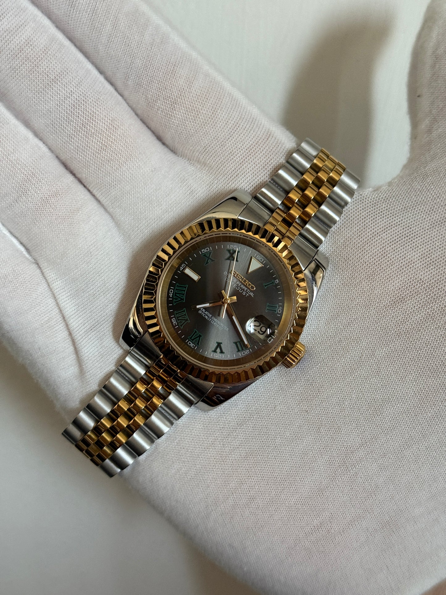 Grey and Gold Wimbledon Datejust Custom Seiko mod