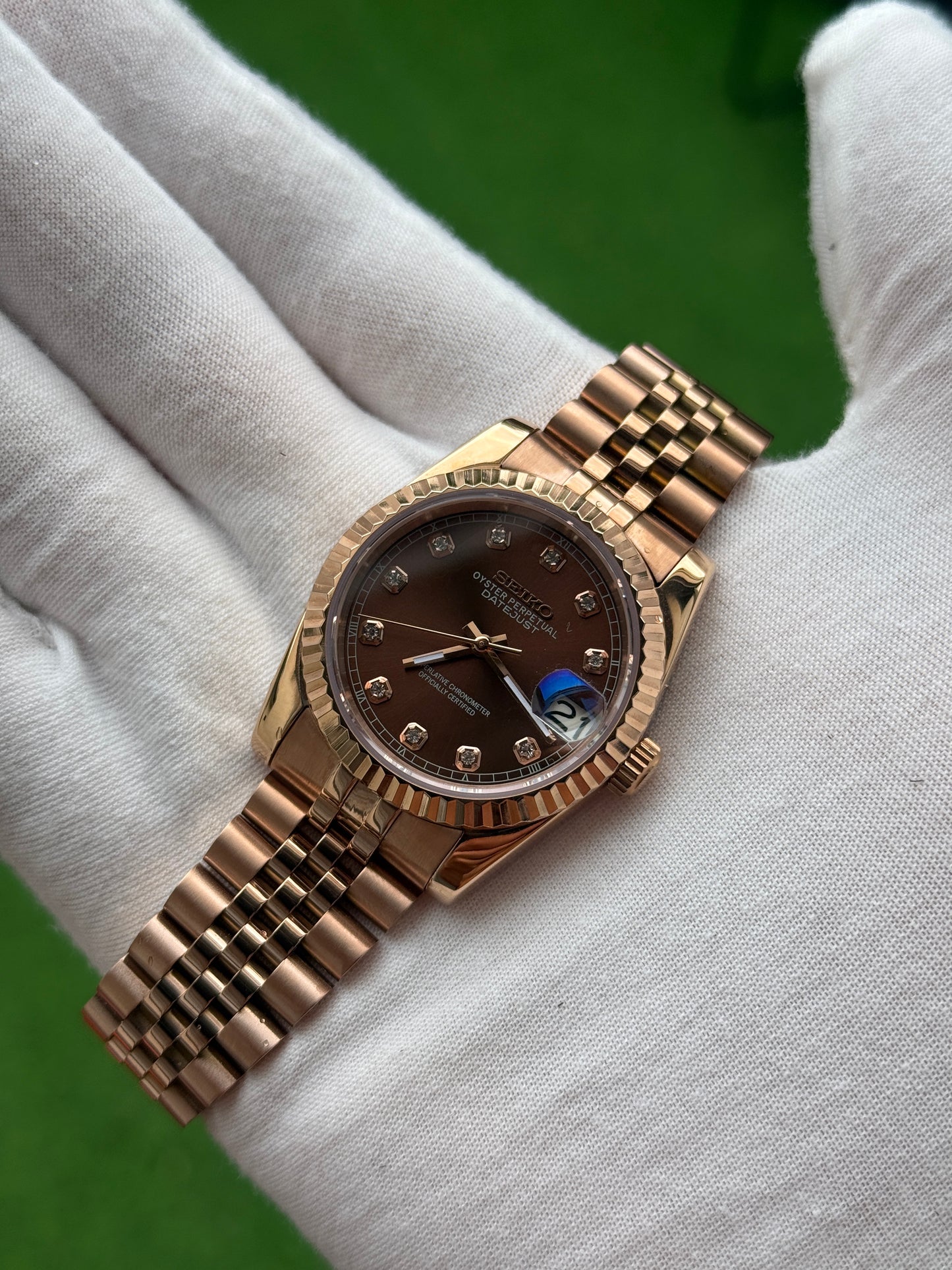 Chocolate Diamond Datejust Seiko Custom Mod