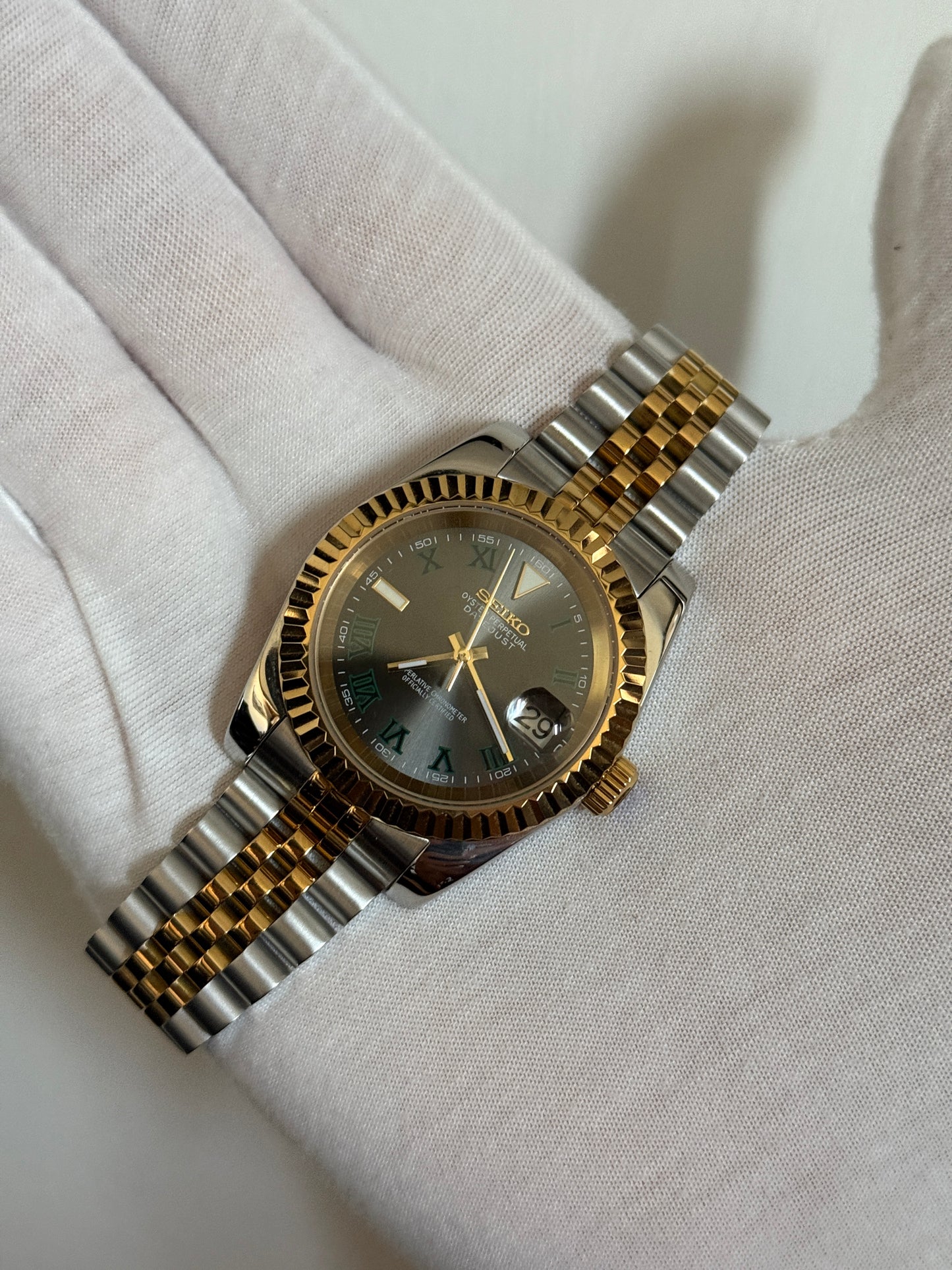 Grey and Gold Wimbledon Datejust Custom Seiko mod