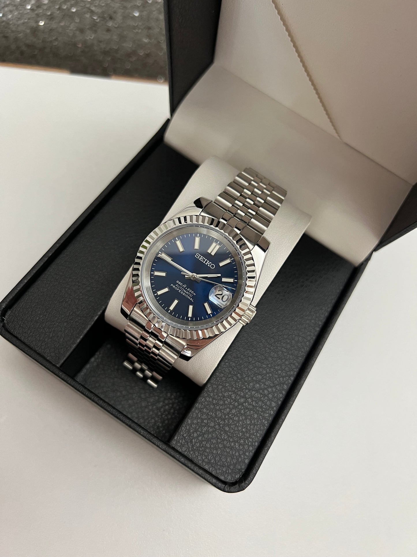 Royal Blue Sunburst Datejust Custom Seiko Mod