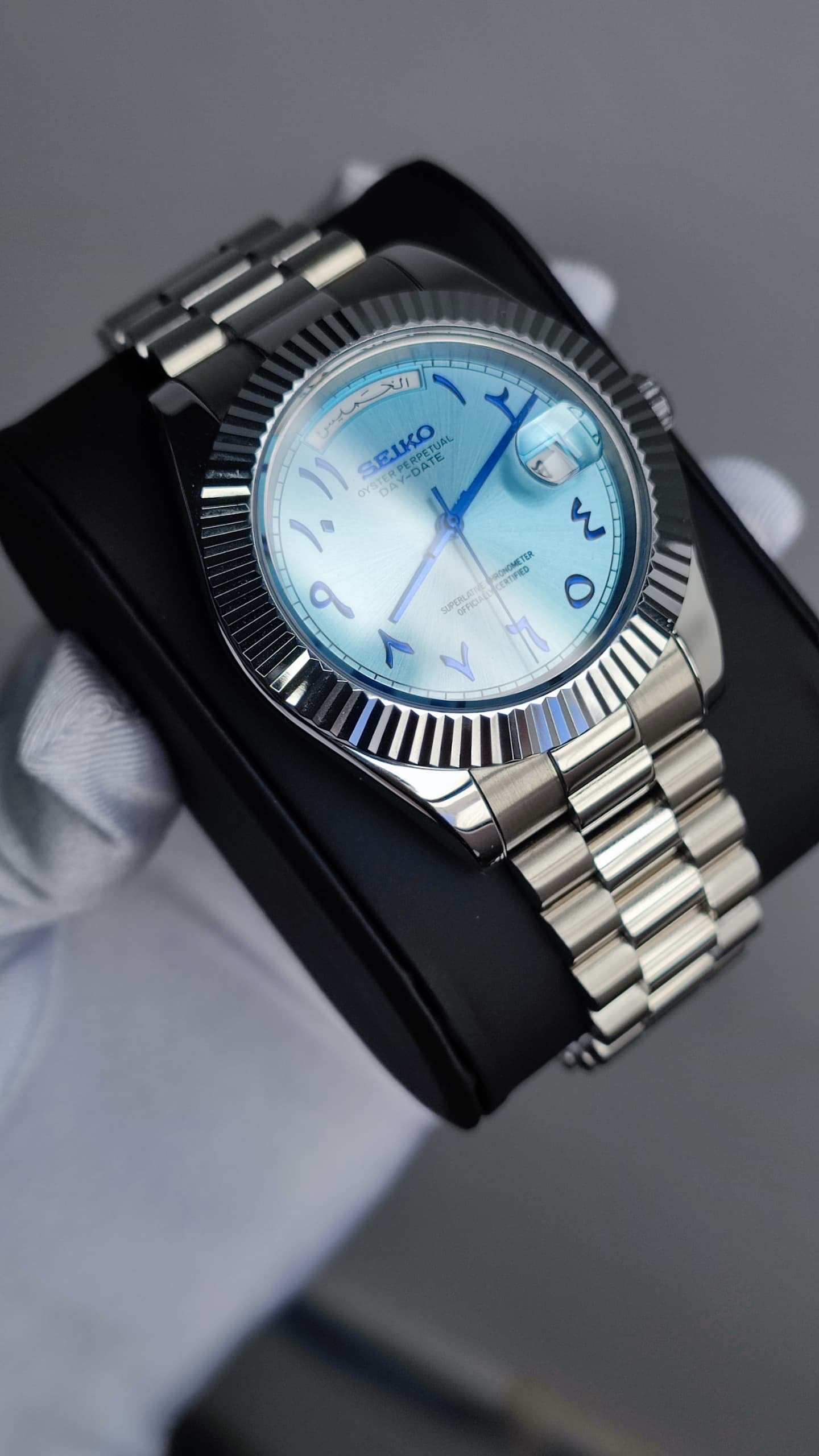 Sky Blue Arabic DayDate Custom Seiko Mod 39MM