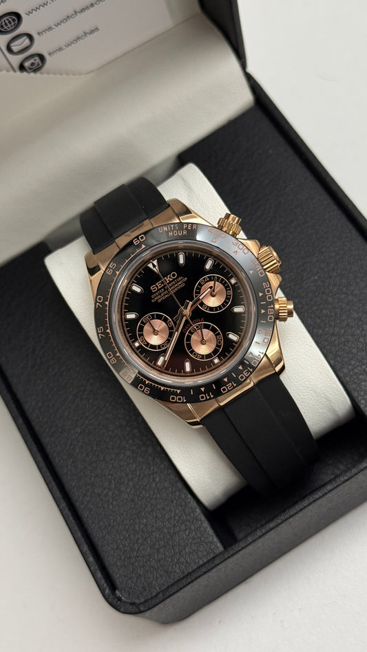 Black and Rose Gold Seiko Daytona Custom Seiko Mod (VK63)s