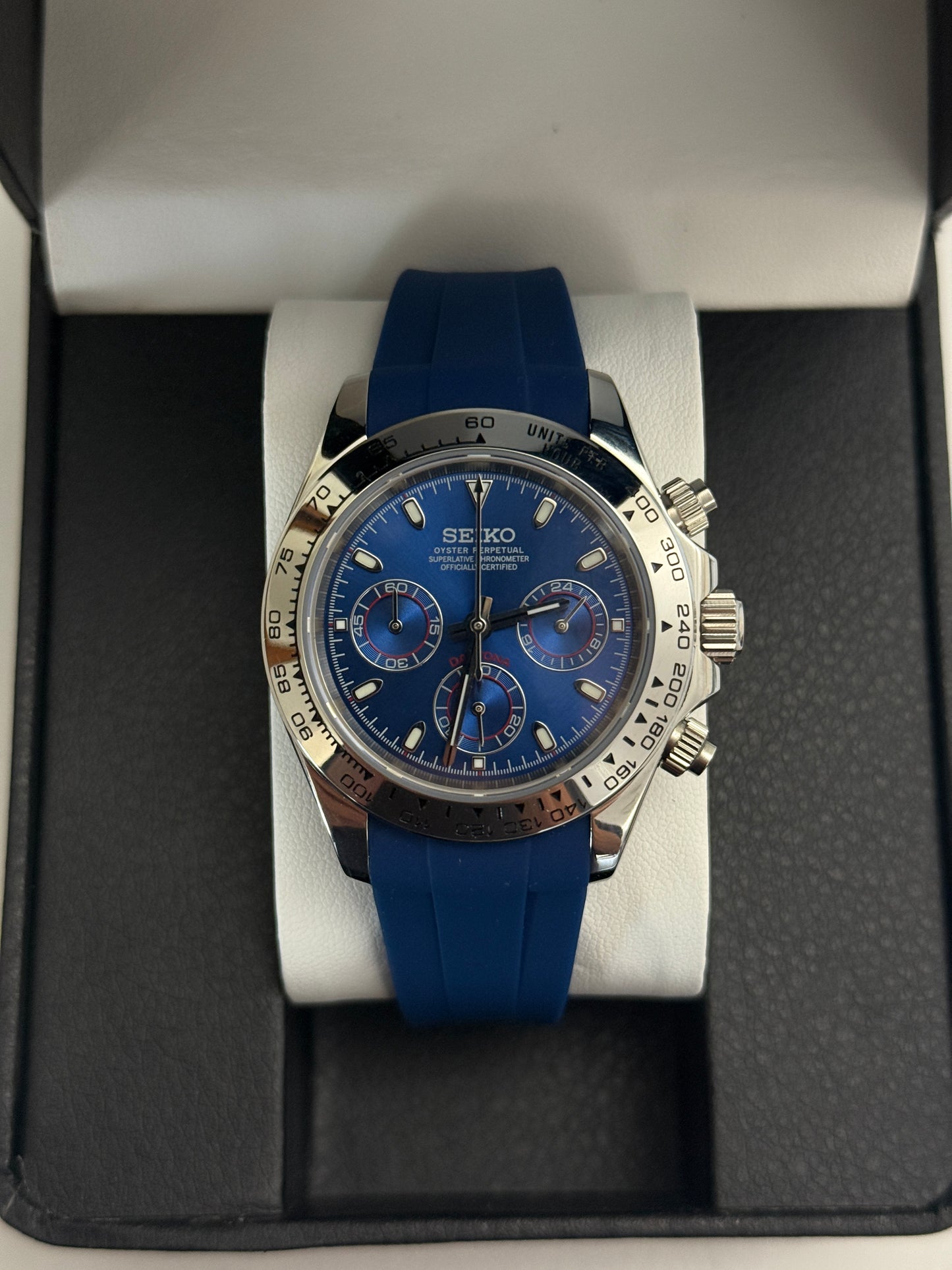 Blue Seiko Daytona Rubber Strap Custom Mod (VK63)