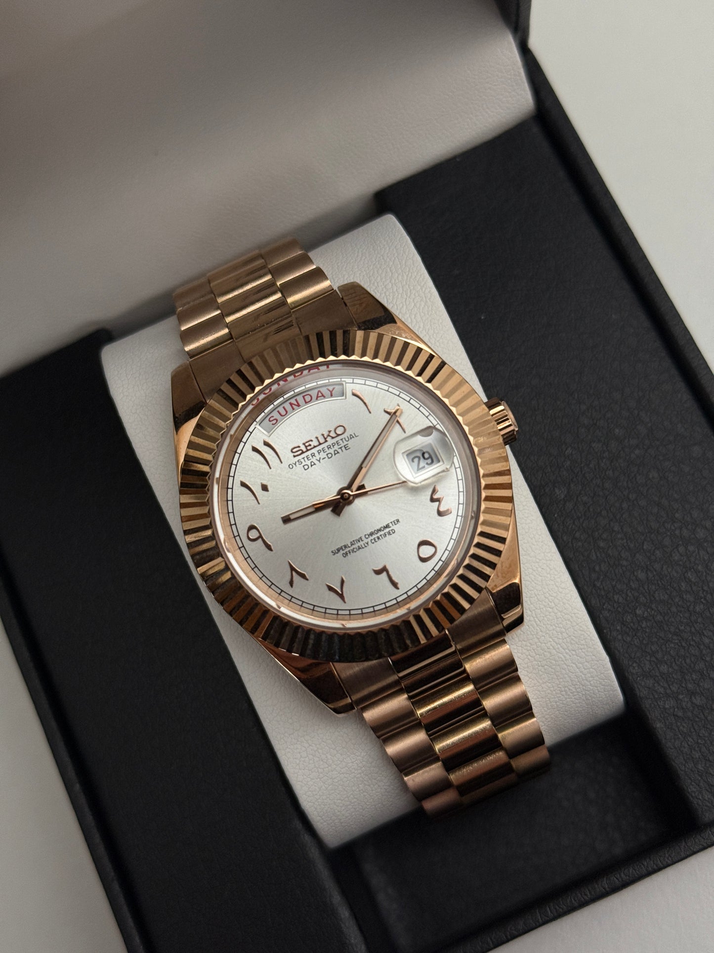 Rose Gold White Arabic 39mm Custom Seiko Mod