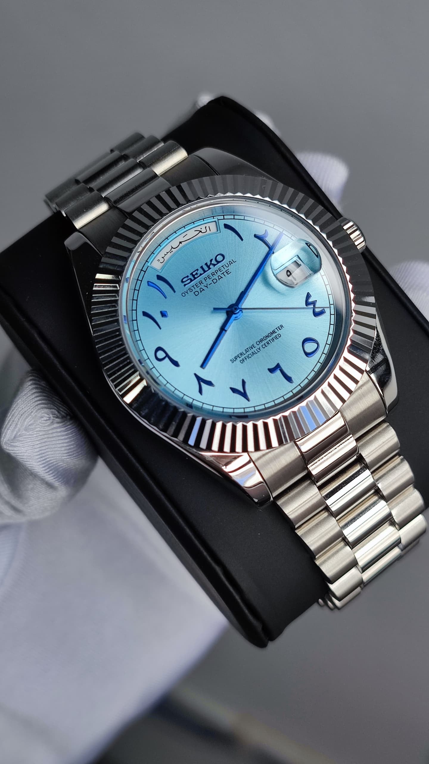 Sky Blue Arabic DayDate Custom Seiko Mod 39MM