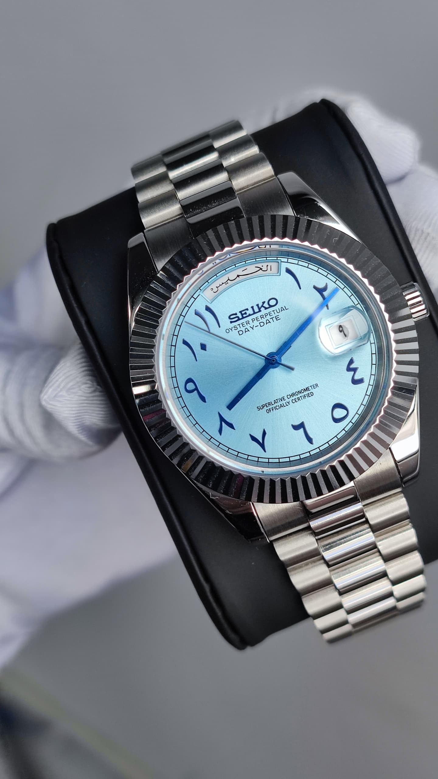 Sky Blue Arabic DayDate Custom Seiko Mod 39MM