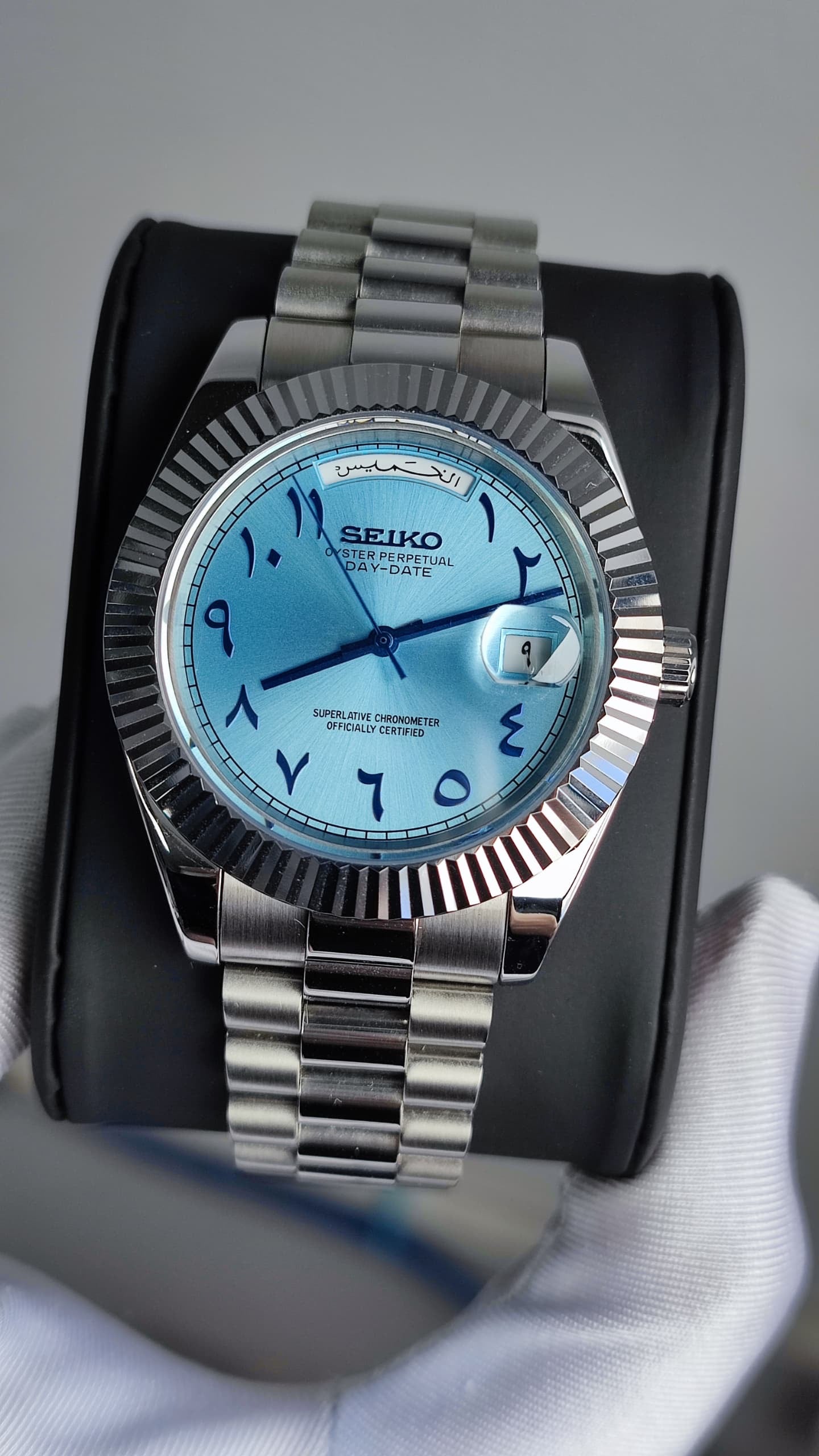 Sky Blue Arabic DayDate Custom Seiko Mod 39MM
