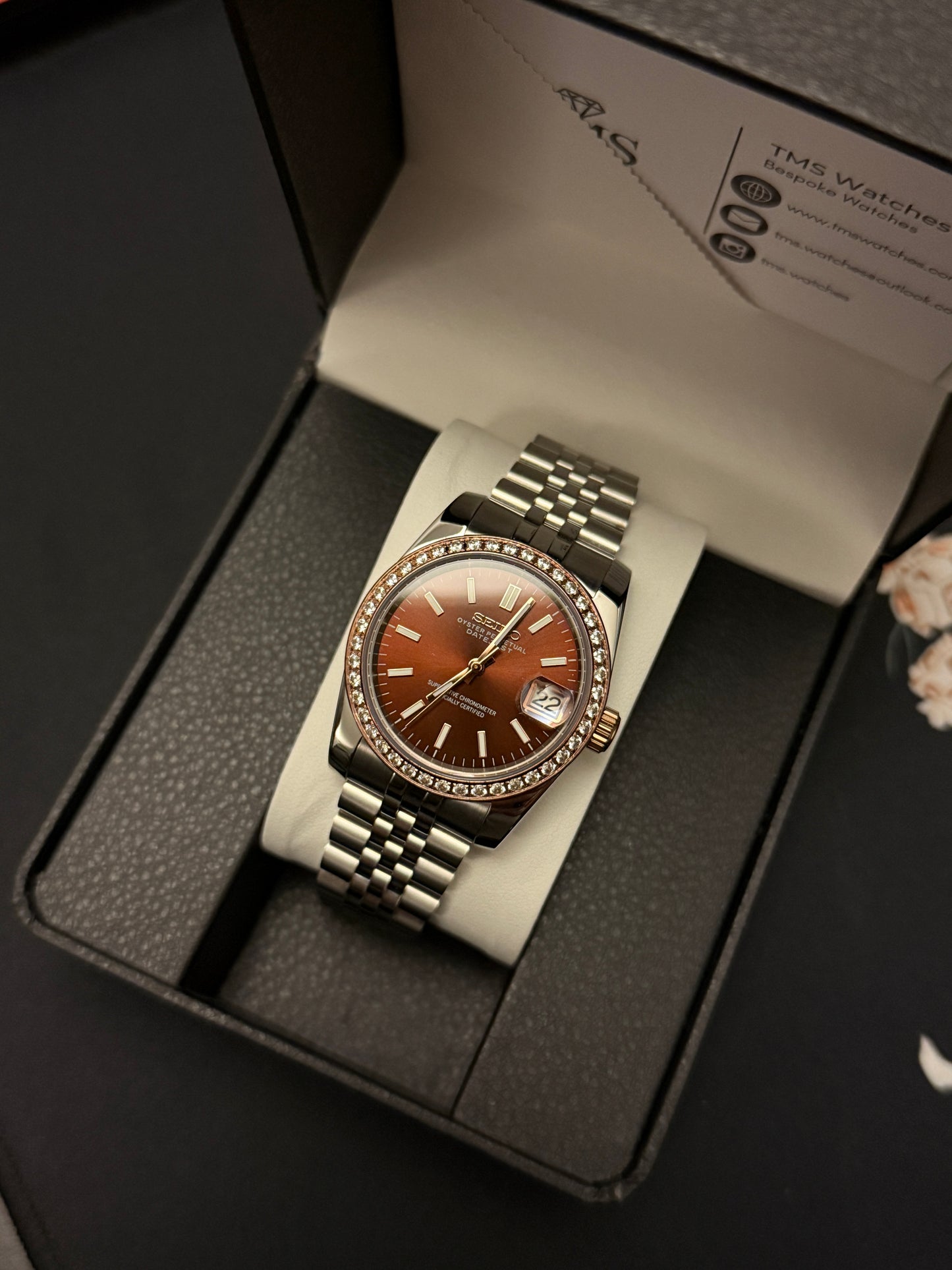 Chocolate diamond sunburst Datejust Custom Seiko Mod