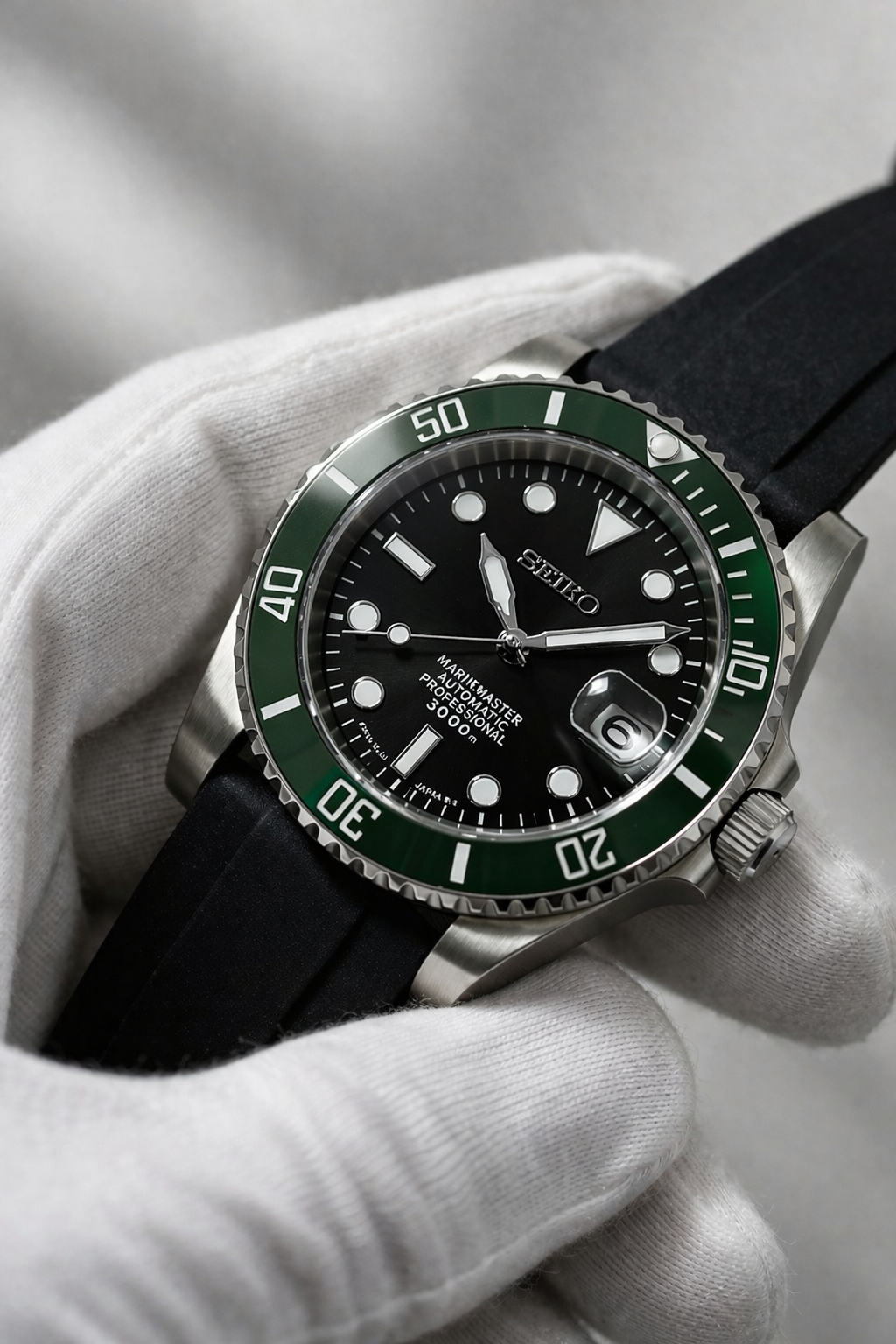 Green Submariner Rubber Strap Custom Seiko Mod