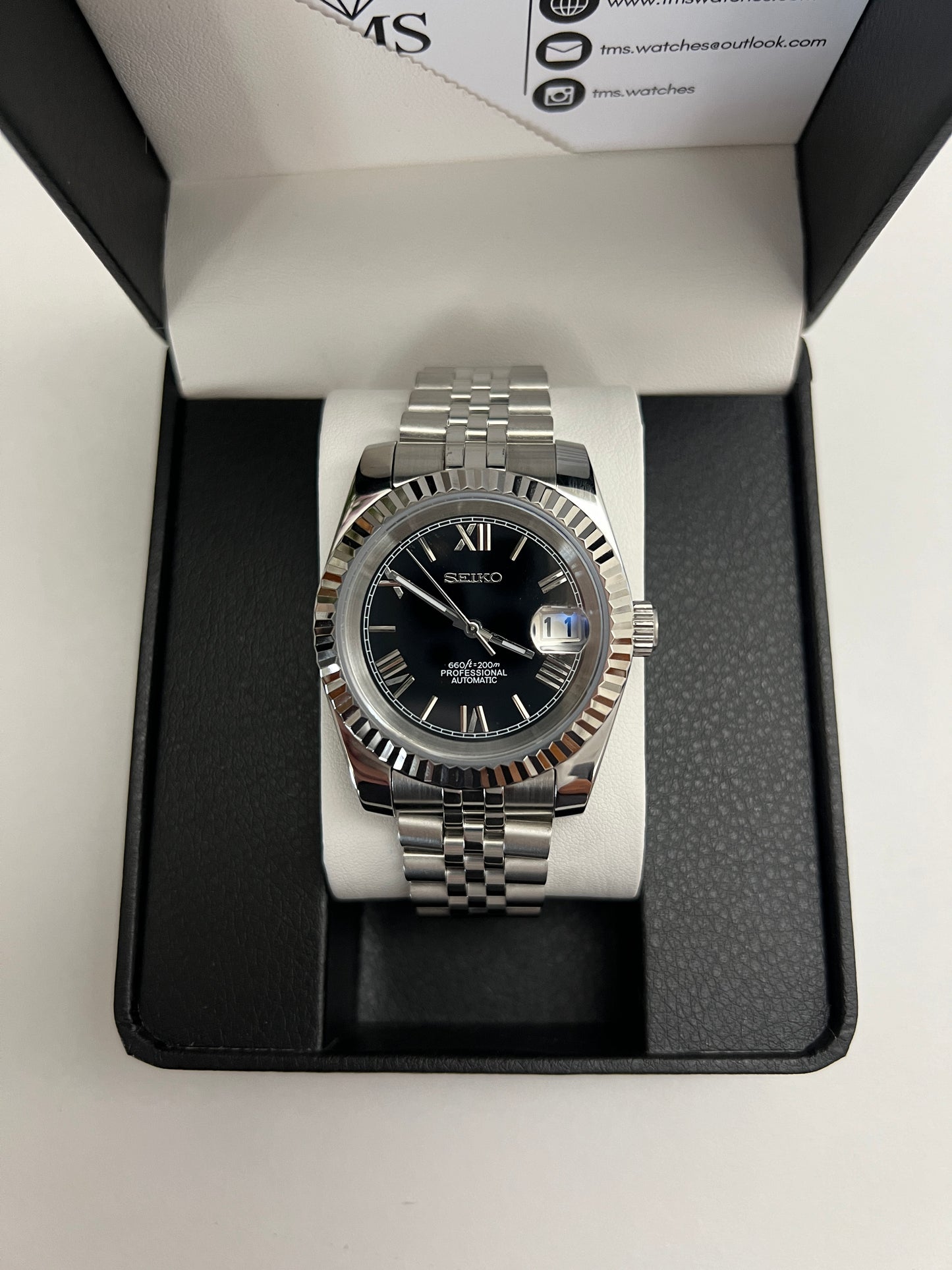 Black Roman Datejust Custom Seiko Mod