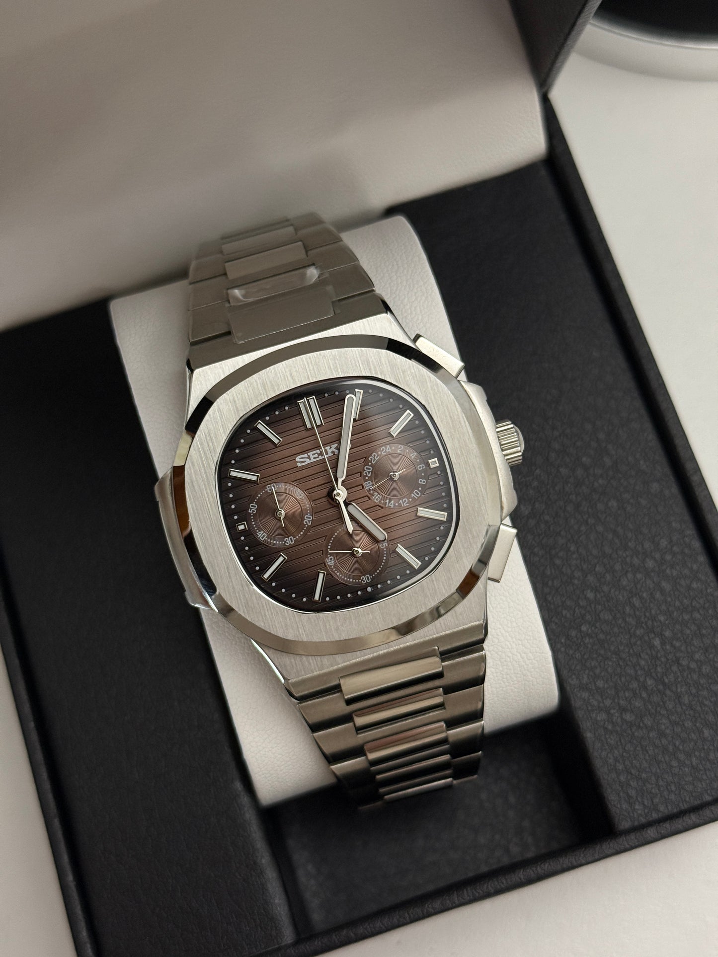 Brown Nautilus Custom Seiko Mod Quartz
